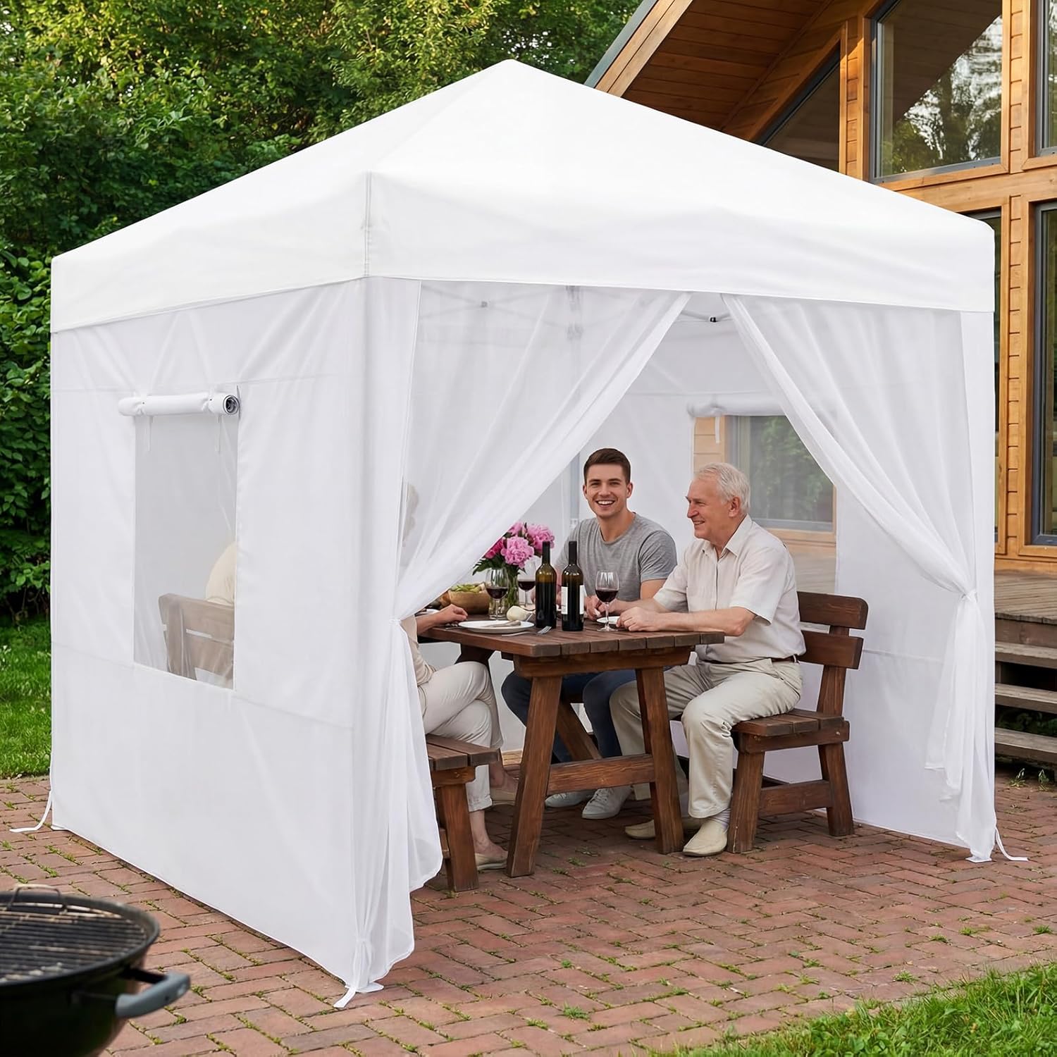 4 Pcs Canopy Sidewalls for 10x10 Pop up Canopy with Mesh Zipper Door & 2 Roll-up Ventilated Windows, Waterproof & Mesh Insect Protection for Outdoor (White, Sidewalls Only)