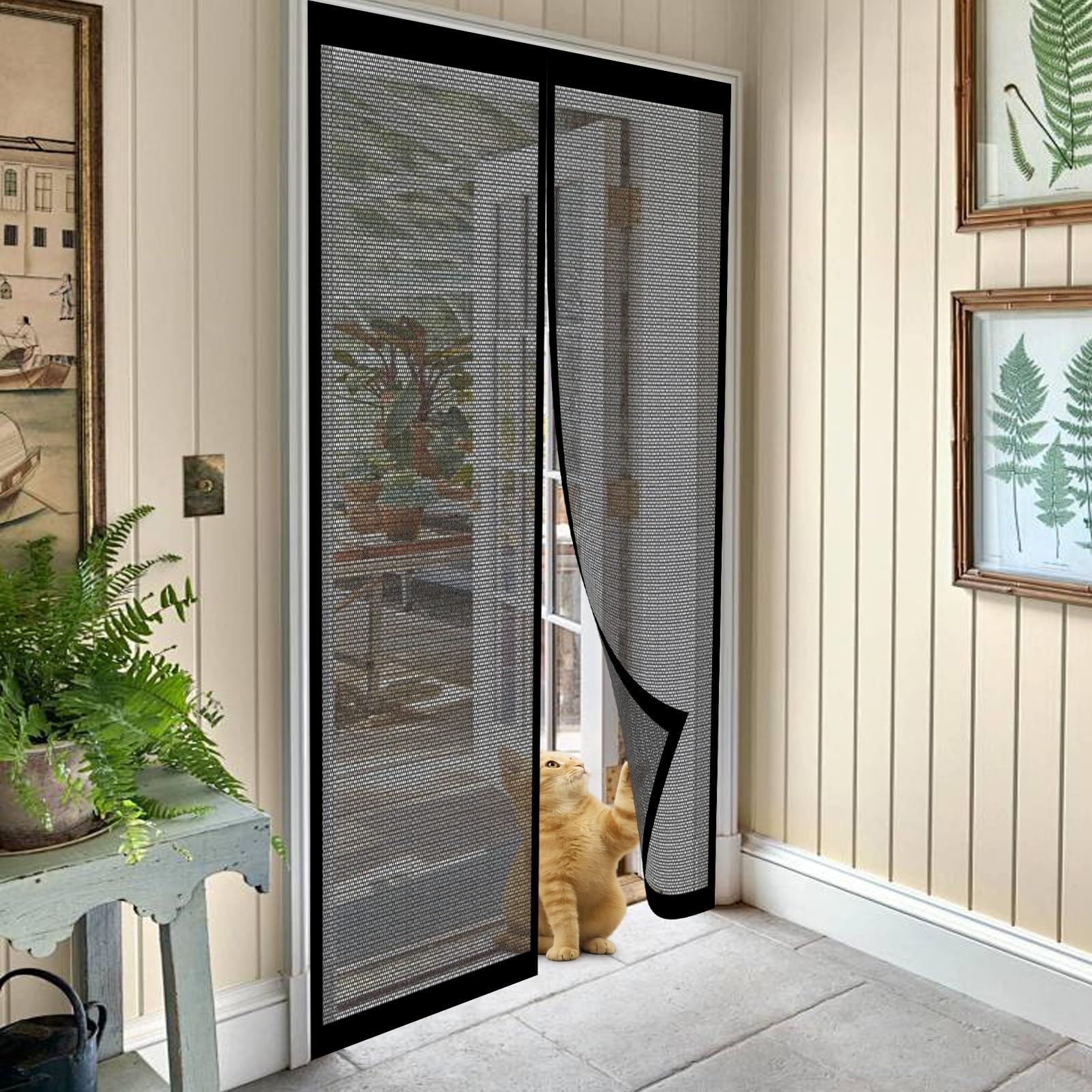 Bcxduomi Black Magnetic Door Screen 99 X 209 Cm Keeping Out Flies & Bug, Keep Fresh Air In Heavy Duty Bug Mesh Curtain Hundreds Of Sizes For Bedroom/Balcony/Kitchen, Etc.,