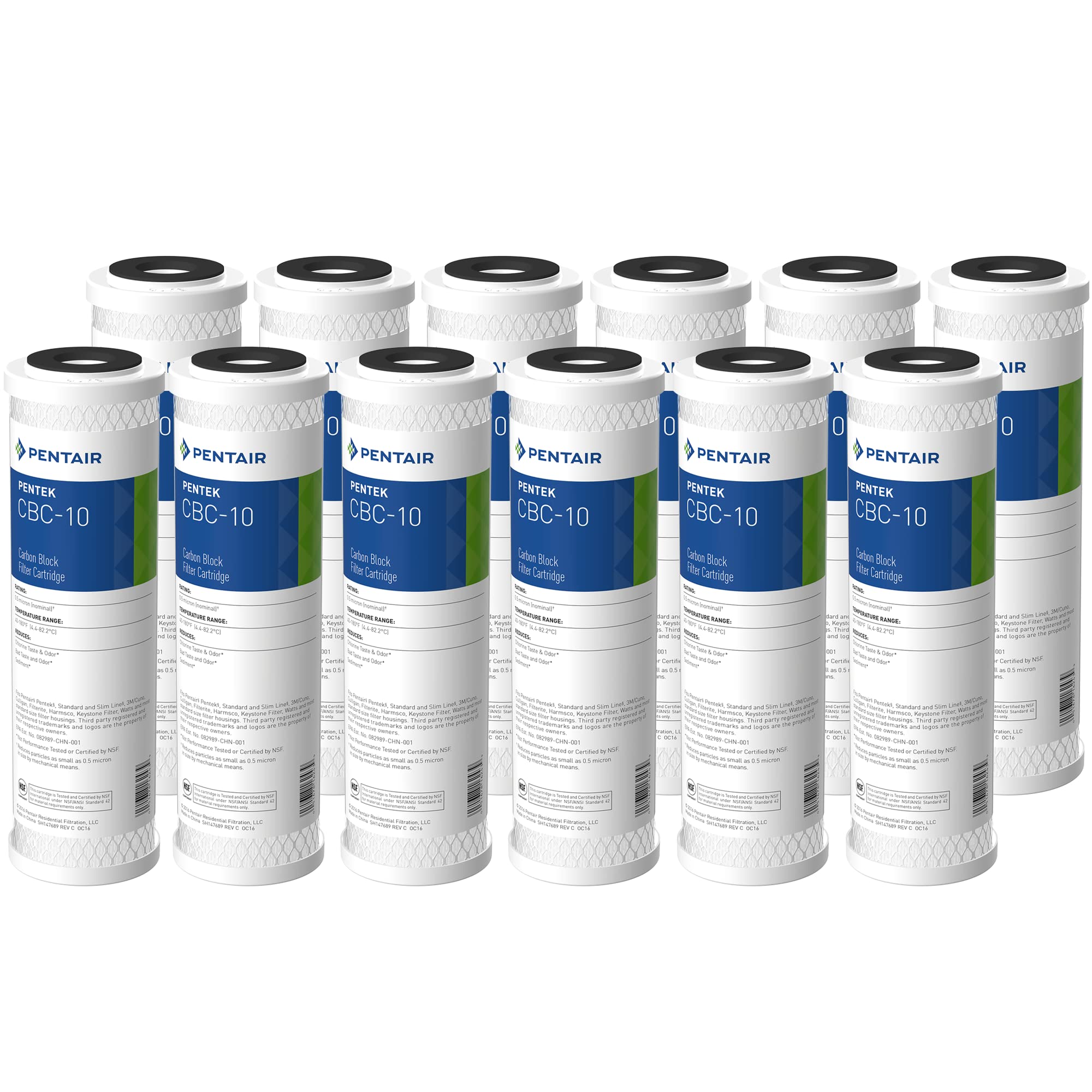 Pentek Pentair CBC-10 Carbon Water Filter, 10-Inch, Under Sink Carbon Block Replacement Cartridge with Bonded Powdered Activated Carbon (PAC) Filter, 10" x 2.5", 0.5 Micron, Pack of 12