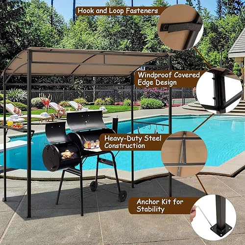 Miniatura 7 de Tangkula - Cenador de parrilla de 7 pies, toldo para barbacoa de patio con estante de servicio y ganchos de almacenamiento, refugio curvo para