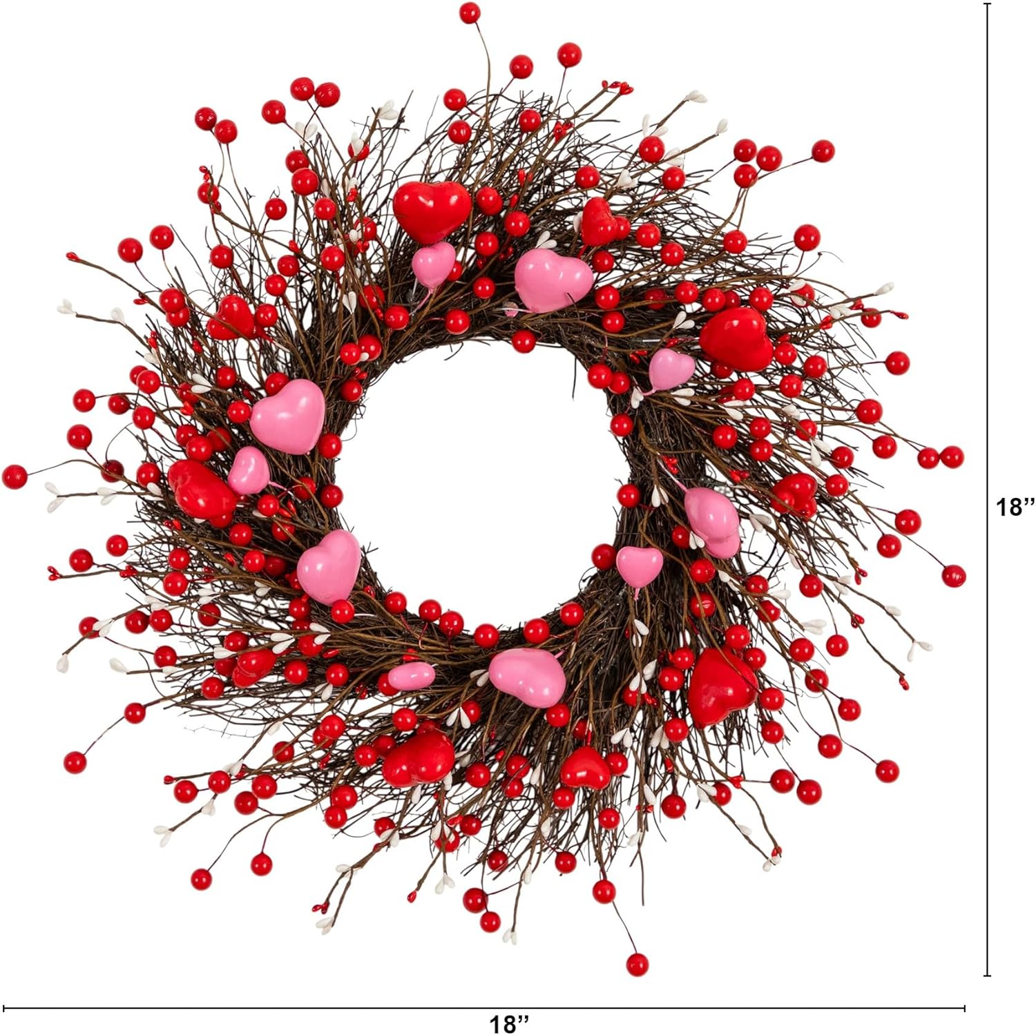 Nearly Natural 18in Artificial Valentine's Day Heart & Berry Twig Wreath