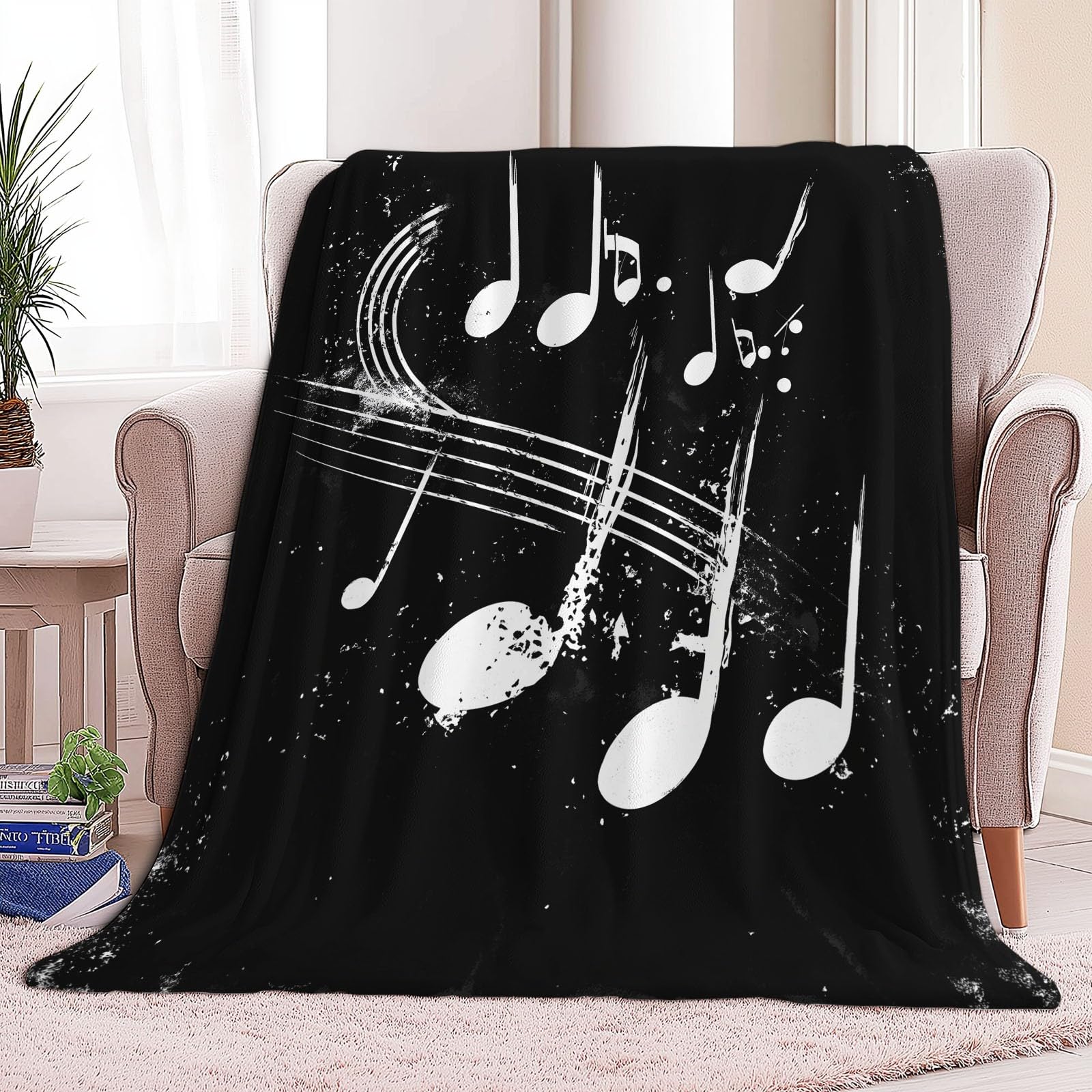 Premium Thermal Warm Single Grunge Blanket, Super Soft Fleece Music Theme Sherpa Throw Blanket, Cozy Fluffy Lightweigh Blanket For Bed Sofa Couch Living Room Sofa Chair 130 x 150 cm