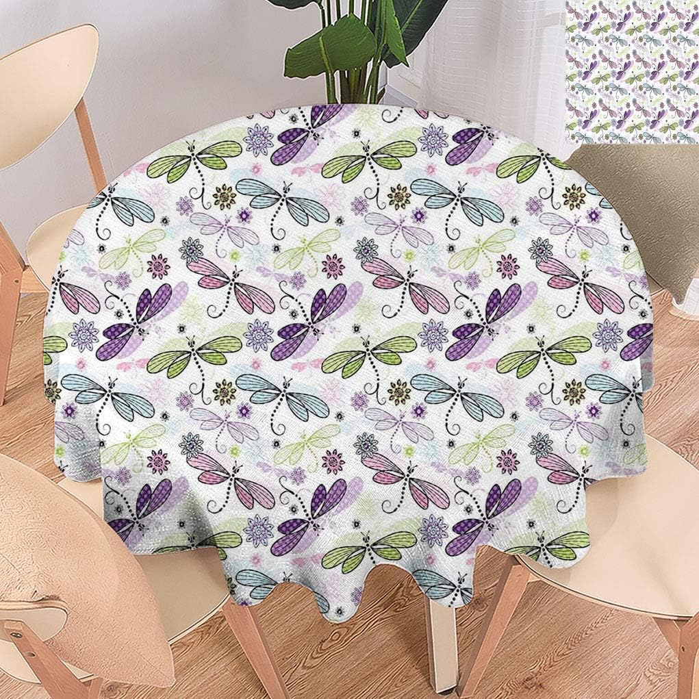 Dragonfly Round Tablecloths, Abstract Bugs with Hippie