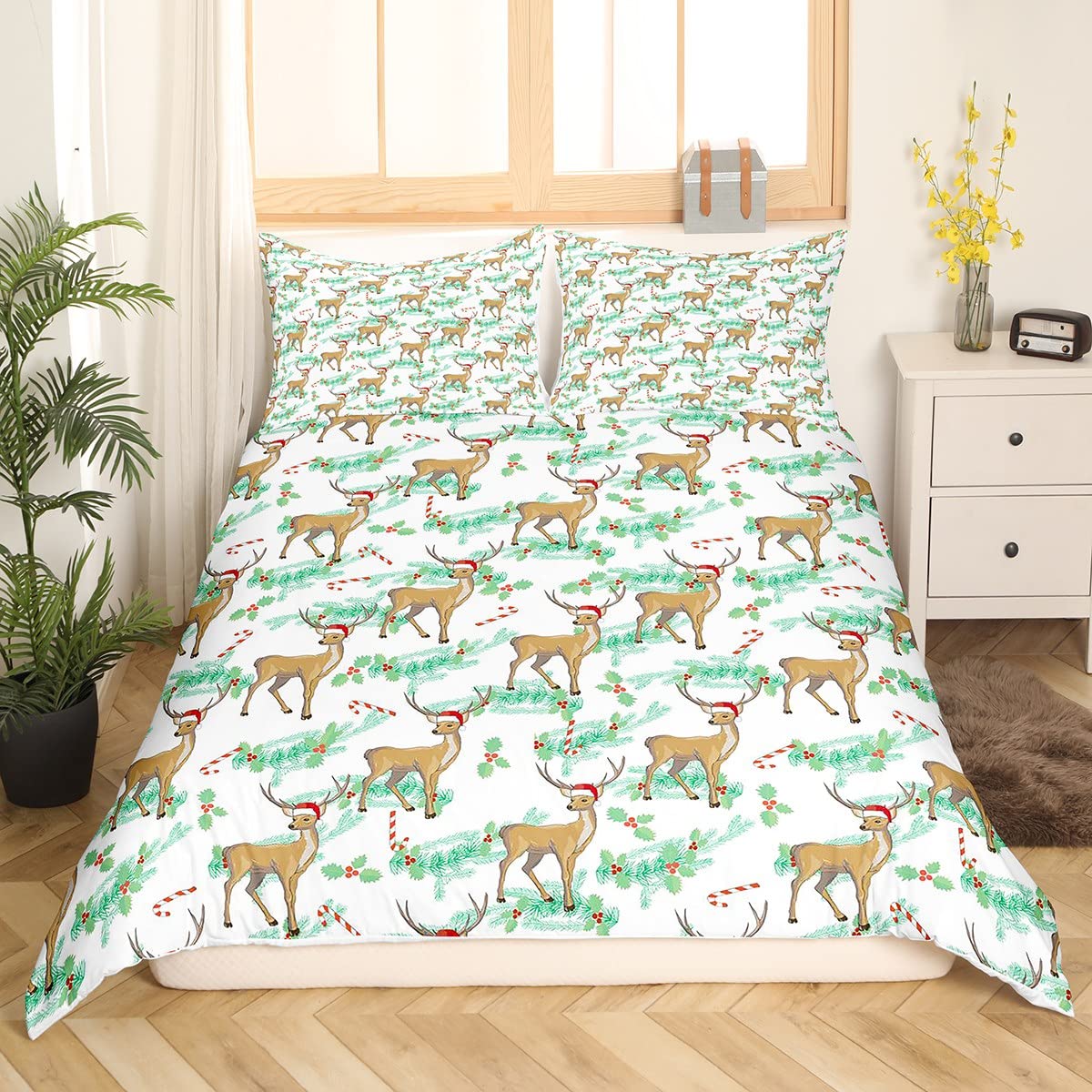 Housse de couette cerf 3D pour lit enfant motif de Noël et grands élans mignons