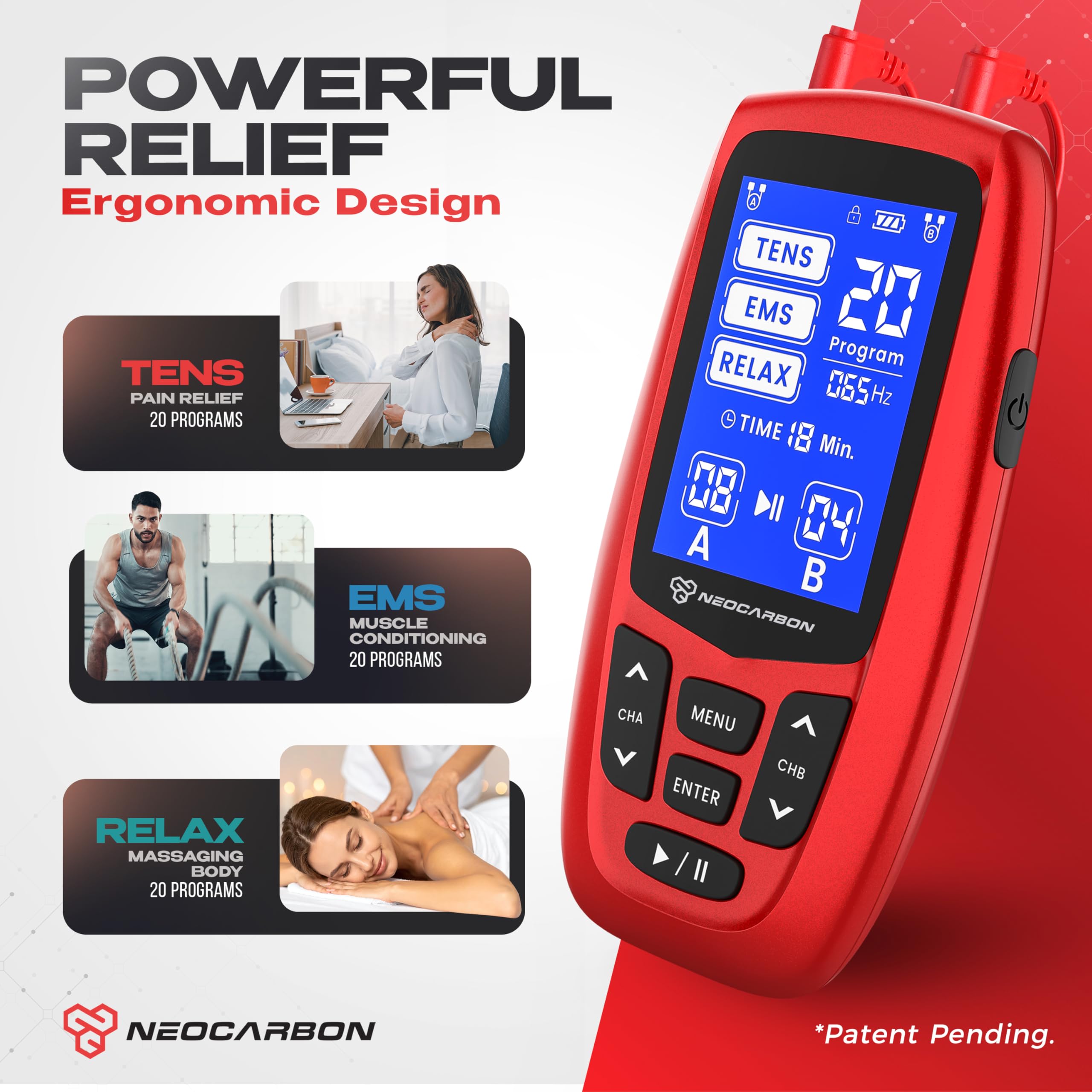 Neocarbon TENS Unit - Pain Relief & Muscle Stimulator -2