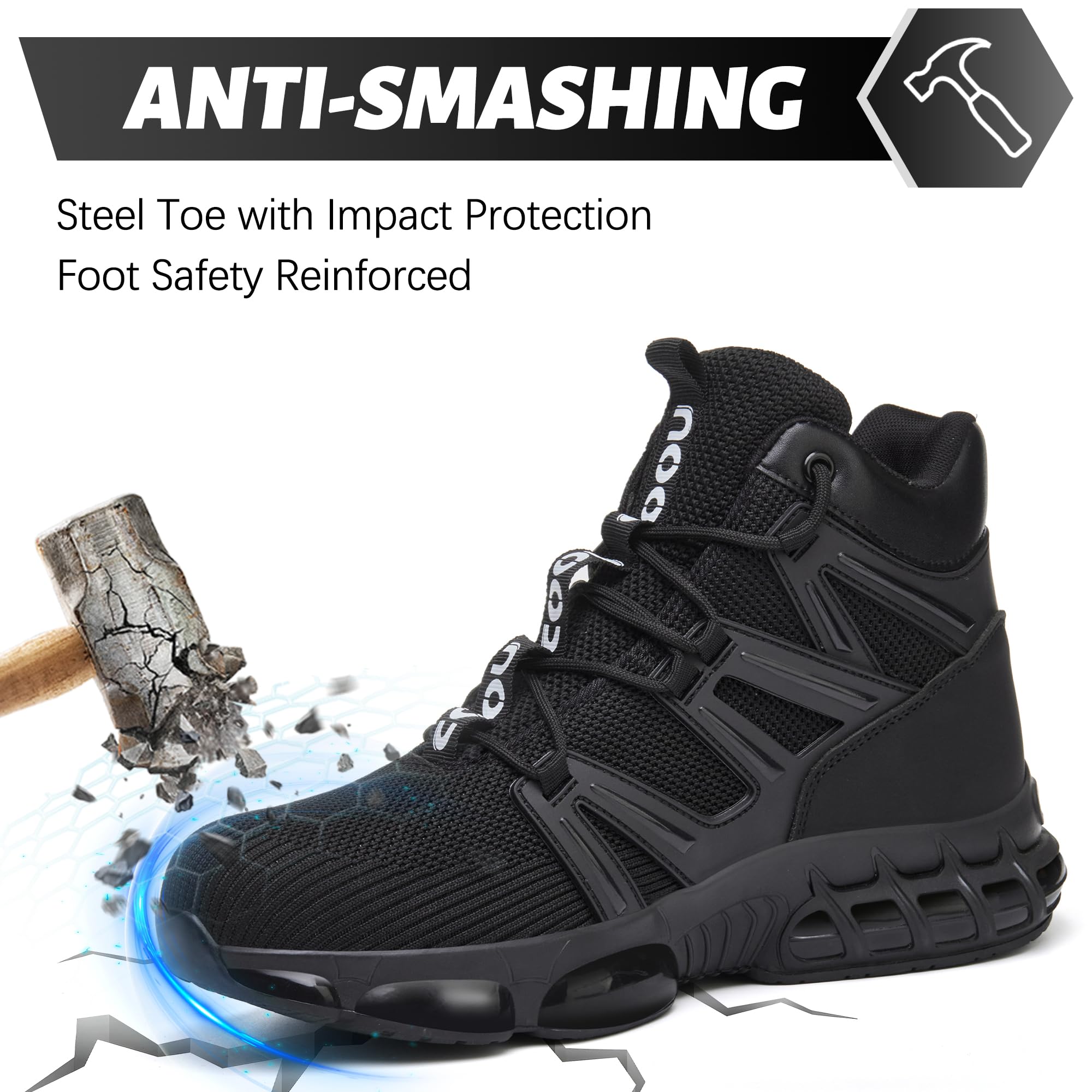 Sicherheitsstiefel Herren Atmungsaktiv Arbeitsschuhe Damen Hoch Leicht | Sicherheitsschuhe Luftkissen, Stahlkappenschuhe Sportlich, Stoßdämpfend & Bequem, für Gewerbe & Lager