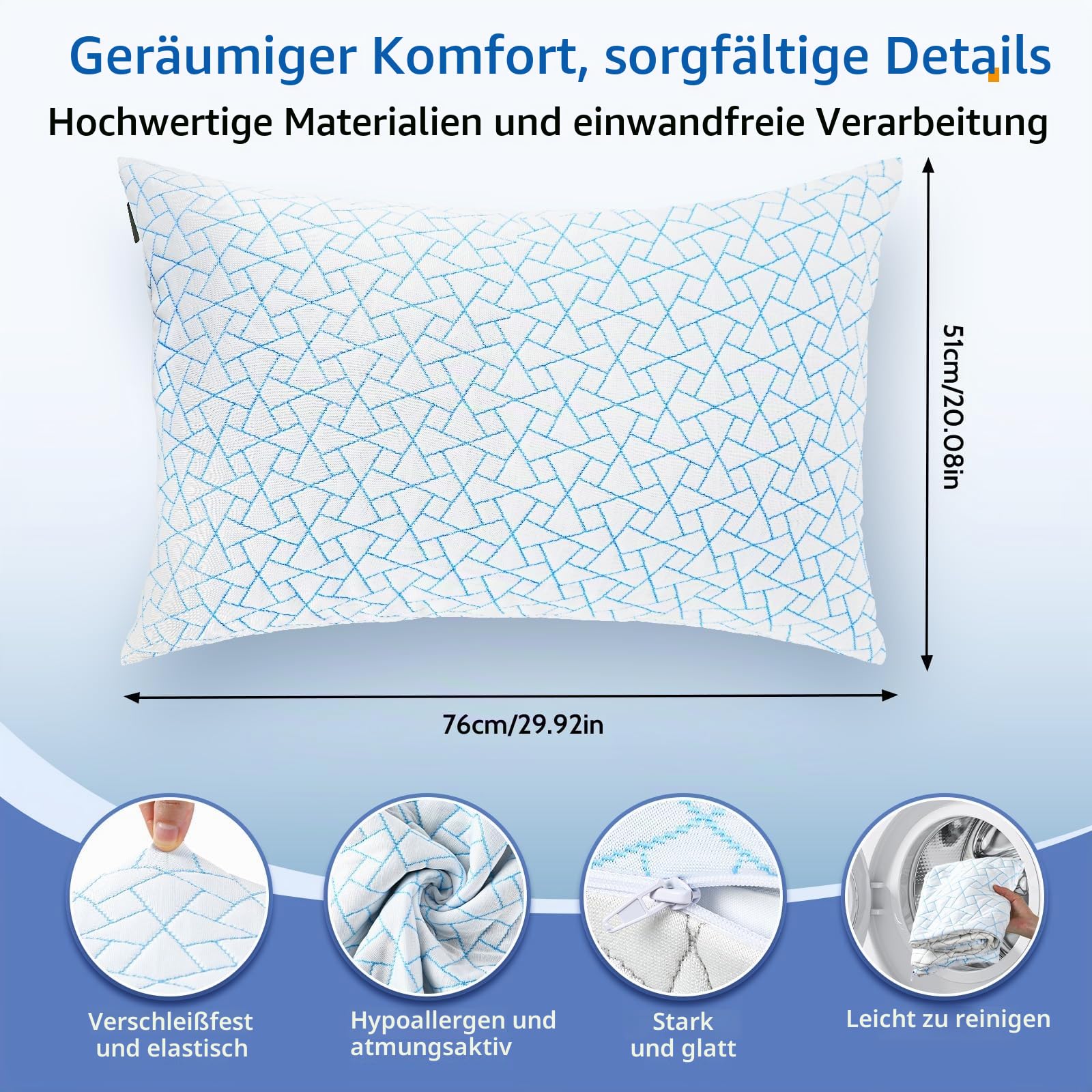 A-Pce Höhenverstellbares kühlendes kopfkissen 76x51cm (2er Set) | Allergiker großes Schlafkissen mit Mikrofaserfüllung, Atmungsaktiv Zerkleinerter Memory Foam Kissen für alle Schläfer