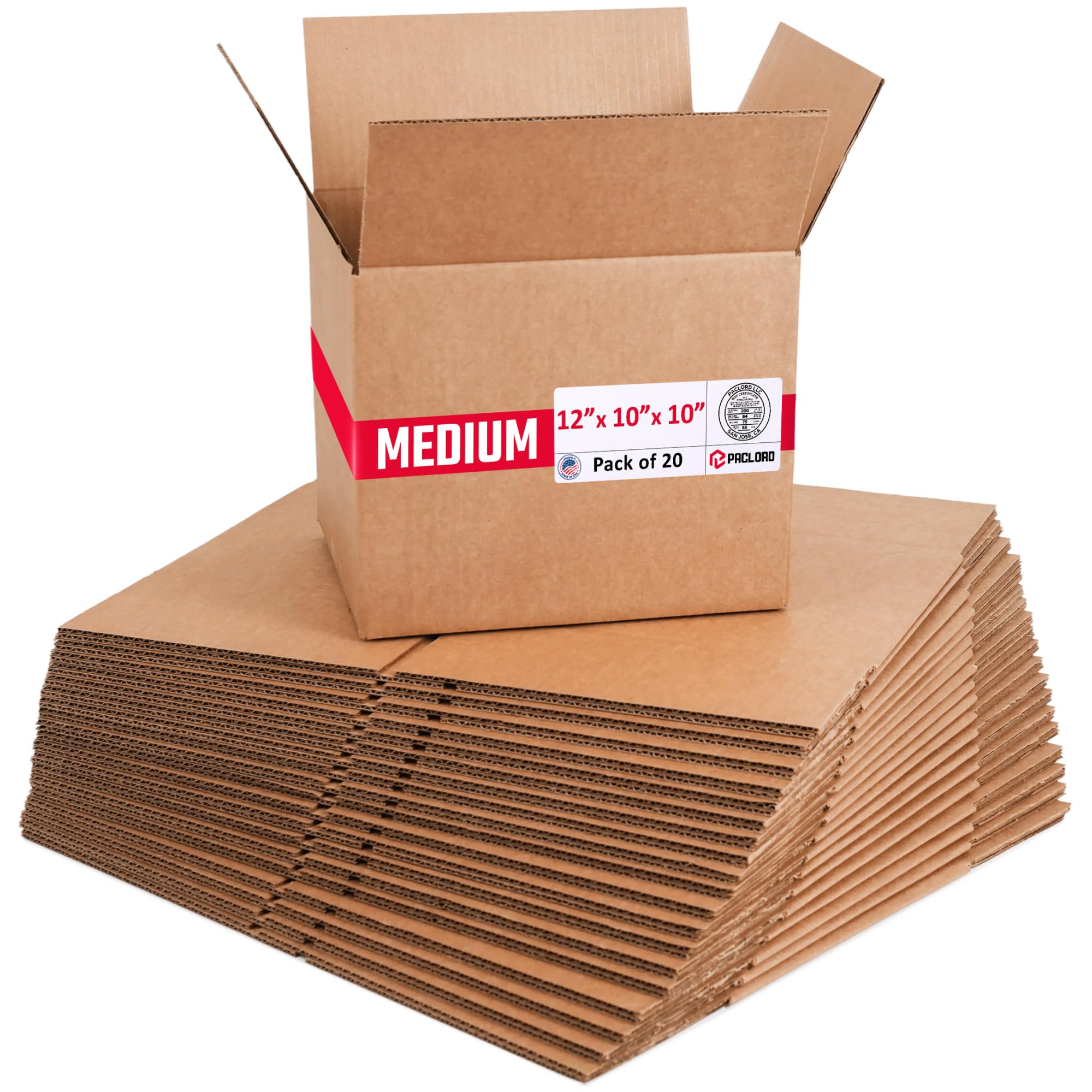Medium Cardboard Boxes 12"L x 10"W x 10"H (Pack of 20) - USA-Made Packing Boxes for Moving, Shipping, or Storage - USPS, UPS, FedEx Approved - Professional Packing Supplies for Moving | USA-Made Packing Boxes for Moving, Shipping, or Storage - USPS, UPS, FedEx Approved - Professional Packing Supplies