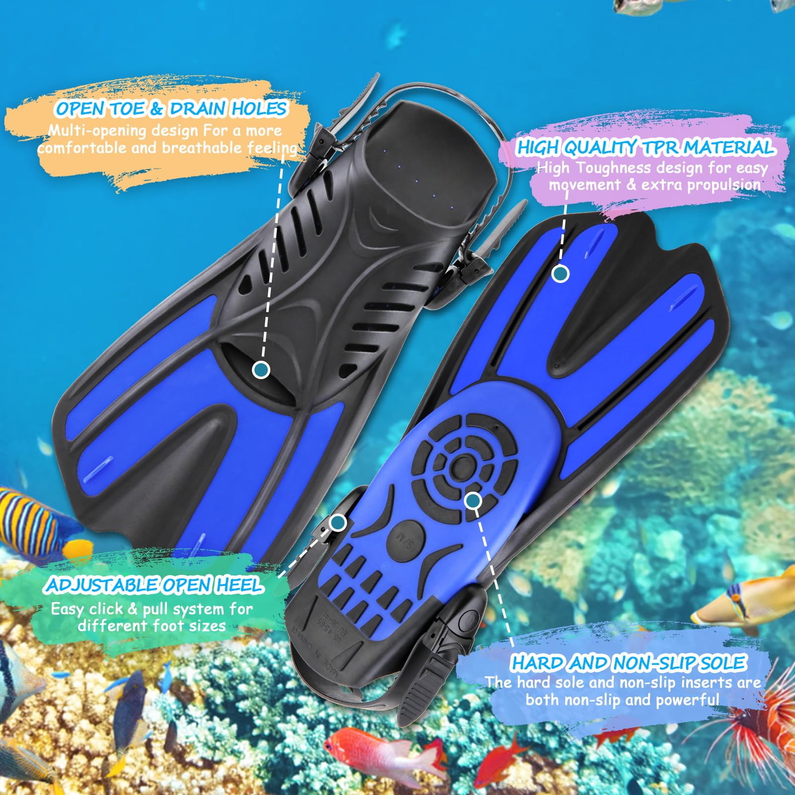 Set da snorkeling 4 in 1 per bambini, vista panoramica, maschera anti-appannamento, pinne Dry Top, con borsa da viaggio, attrezzatura per snorkeling per bambini, nuoto e immersioni