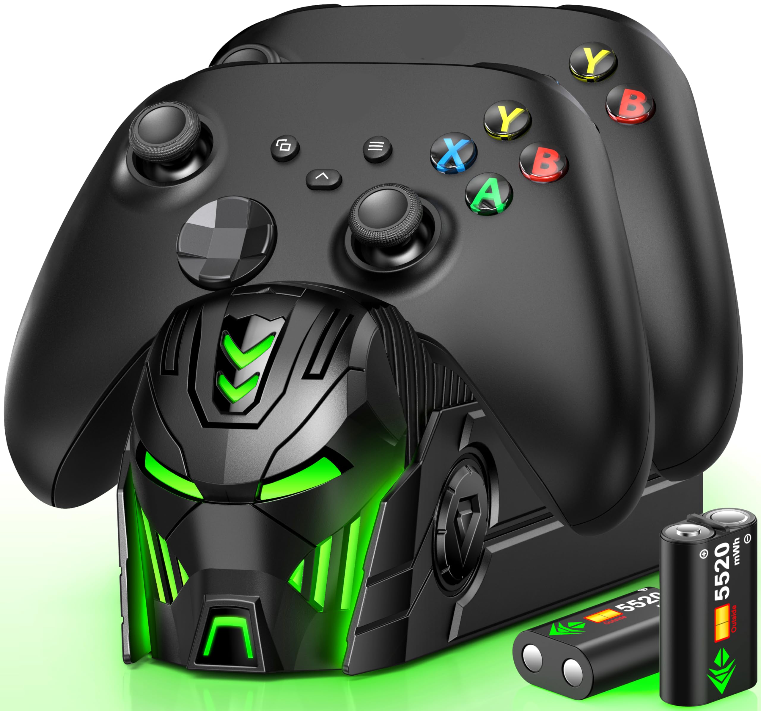 Xbox Charger Station with 2x5520mWh Rechargeable Battery for Xbox One/Series X/S Controllers, Charging Dock with 4 Covers