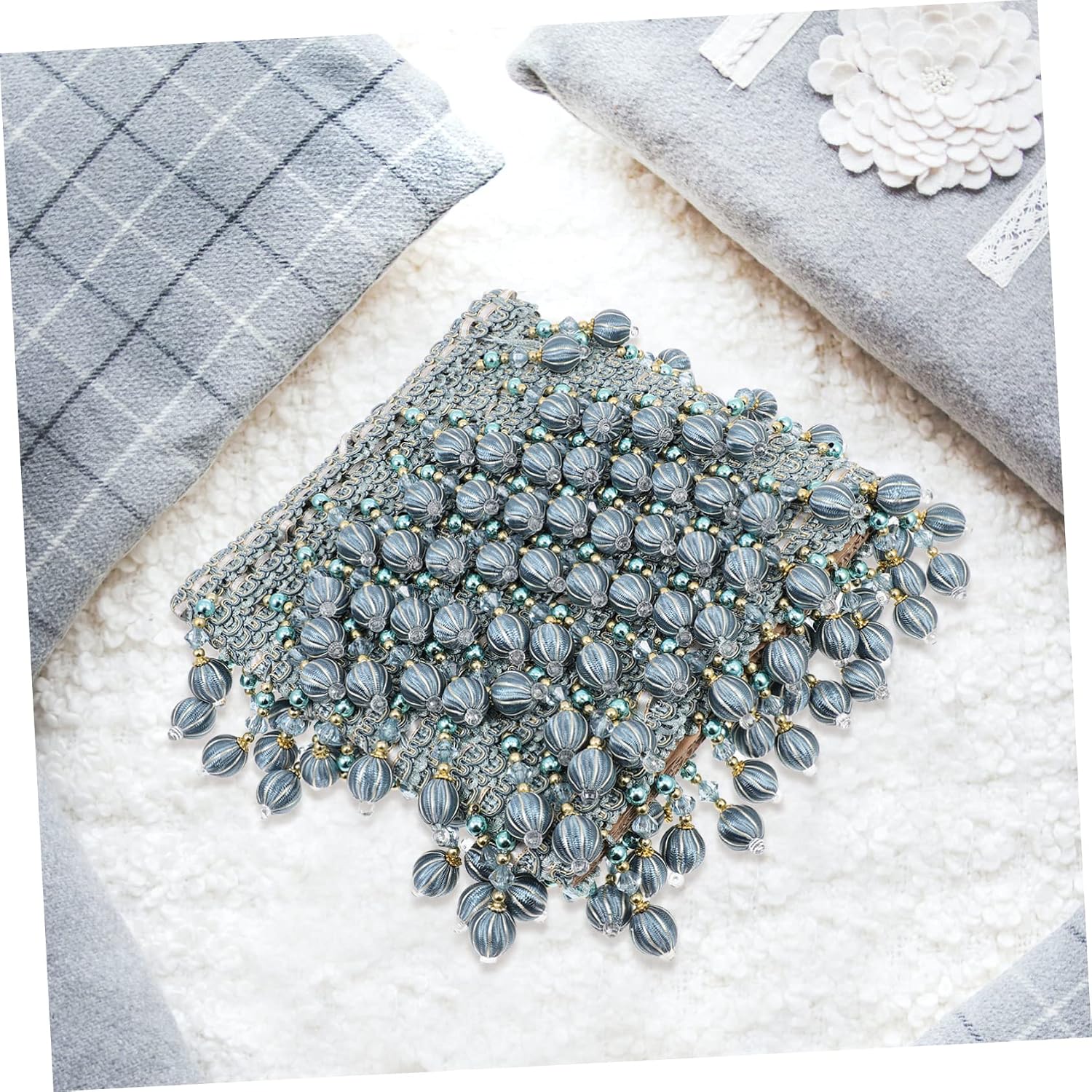 OSALADI Bead Tassels Fringe Trim for Curtains DIY Pendant Beaded Trim for Home Decor 3 Color Options for Sewing Crafts and Wedding Decorations