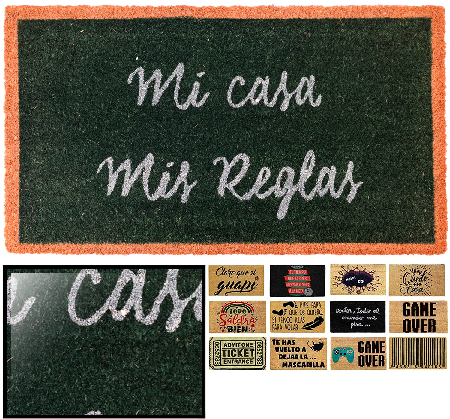 LucaHome - Felpudo Entrada casa Original y Divertido de Coco Natural - Felpudo mi casa Reglas 40x70 - Ideal para Puertas de Exteriores Cubiertas, pasillos y entradas de hogares