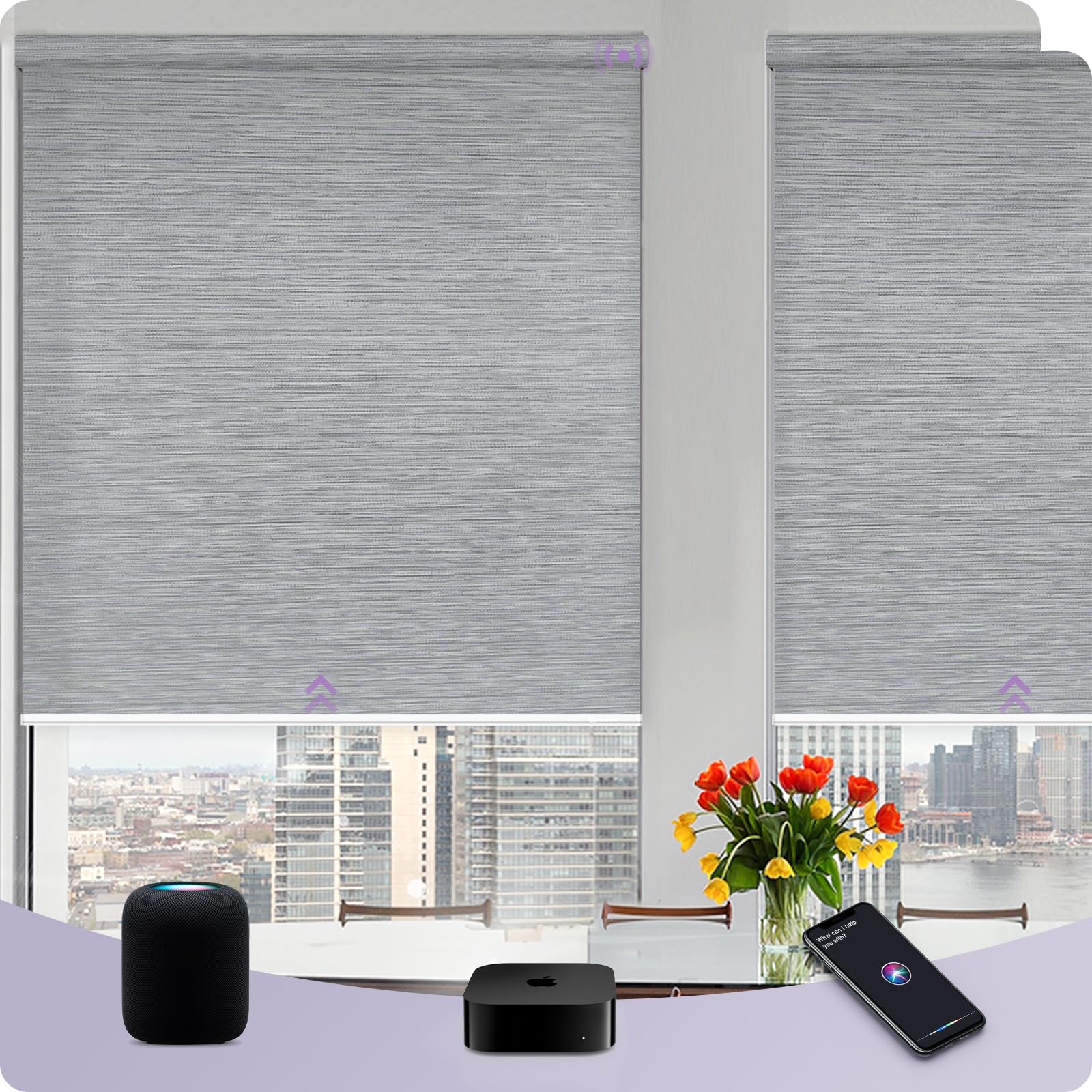 Graywind HomeKit Light Filtering Shades Eve Powered Siri Voice Control Home App Rechargeable Smart Blinds with Valance Custom Size (Mixture Grey)