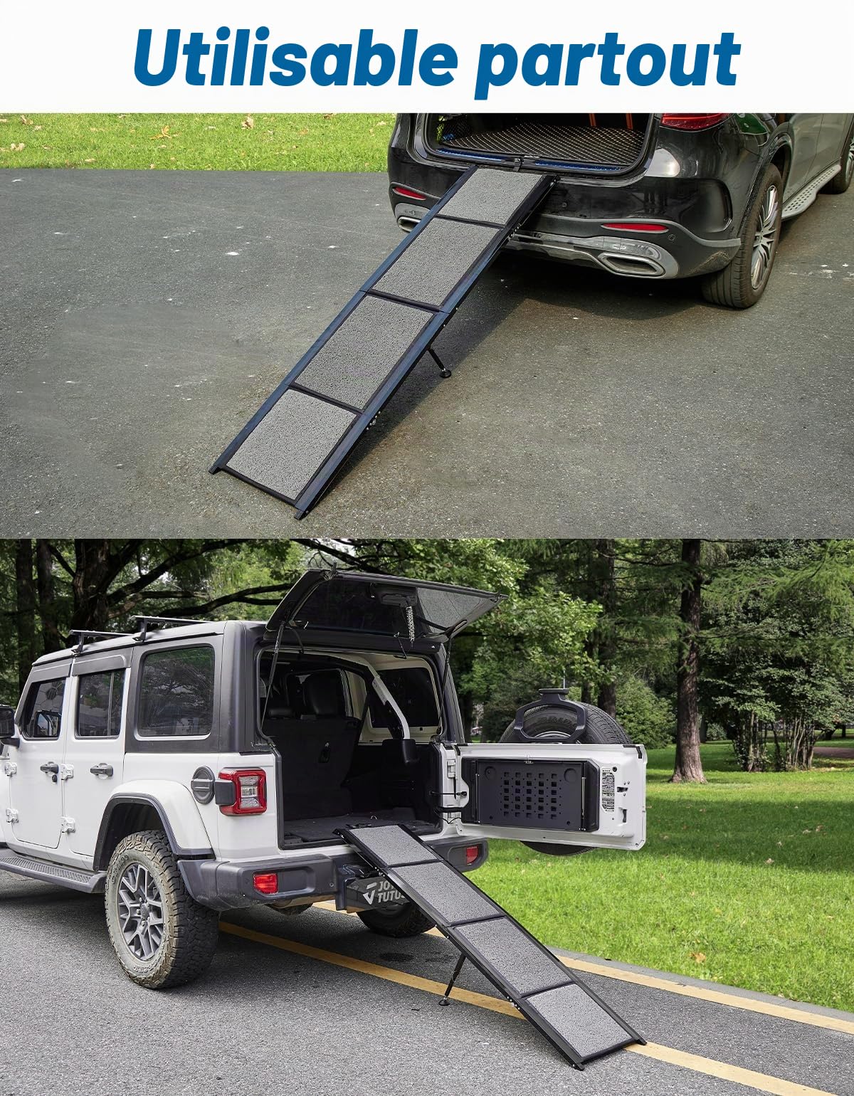 JOYTUTUS Rampe pour Chien Voiture Pliable,180 x 44 cm Charge Max.90 kg | Rampe Accès Voiture PVC Antidérapant Aluminium Léger pour SUV Camions, Convient aux Animaux de Compagnie de Toutes Tailles,