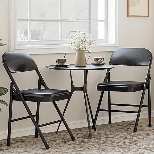 Miniatura 7 de GAOMON Juego de 4 sillas plegables tapizadas de poliuretano con marco de metal que soportan hasta 350 libras, sillas plegables portátiles negras