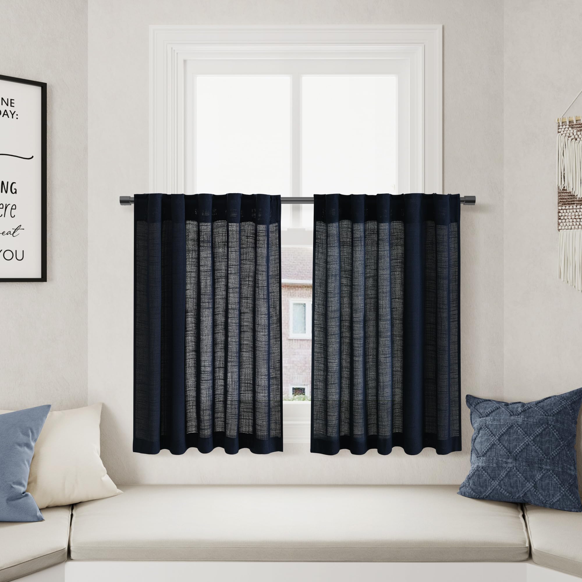 Amazon.com: Navy Blue Cafe Curtains 30 Inch Length Linen Privacy