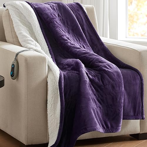 Miniatura 21 de Manta calefactora Beautyrest, manta eléctrica reversible suave y cálida, manta de sherpa para oficina, sofá, 3 ajustes de calor, apagado automático