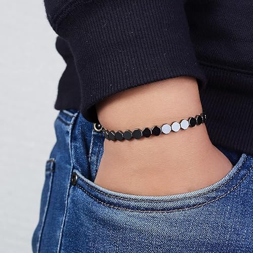 Miniatura 3 de Healing Hematite Black Matte Beads Stretch Bracelet Geometric Love Heart Round Bead Yoga Chakra Meditation Relax Anxiety Adjustable Bracelets