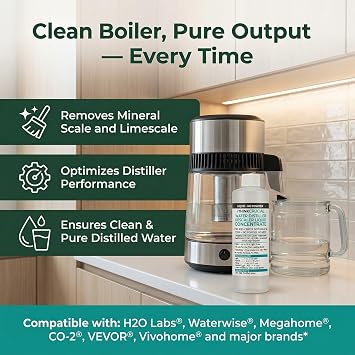 Think Crucial Water Distiller Descaler Liquid Compatible with H2O Labs, Megahome, Waterwise, VEVOR, Durastill 16 fl oz