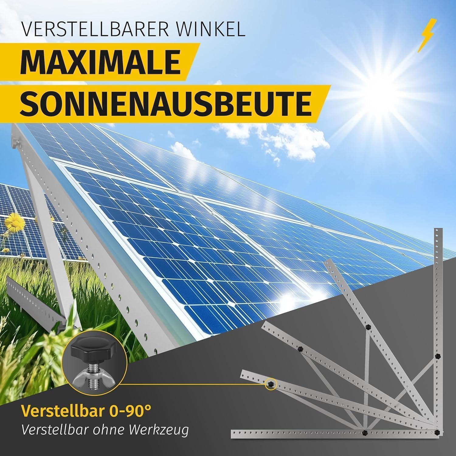 Avoltik Balkonkraftwerk Halterung im 2er Set (bis 114cm) I Halterung für 2 Solarpanel-Module I Verstellbar von 0-90° I Ideal für Dach, Balkon & Boden