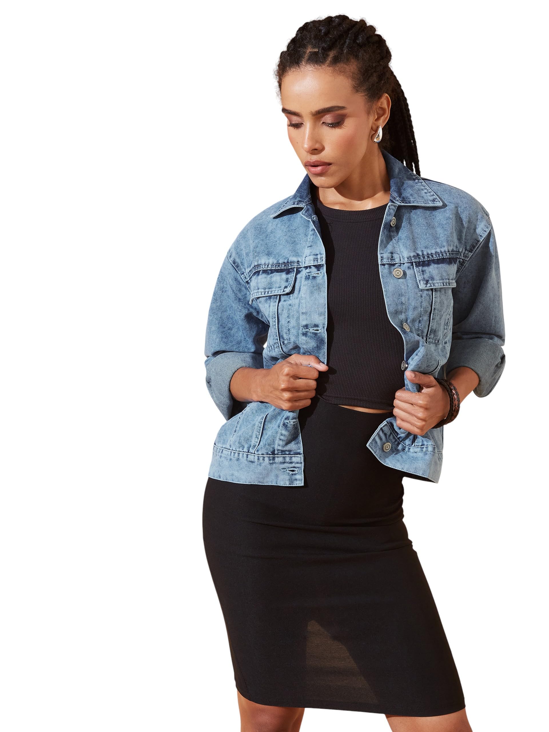 dolce crudo Women's Collared Full Sleeve Classic Regular Length Denim Jacket-picture-40