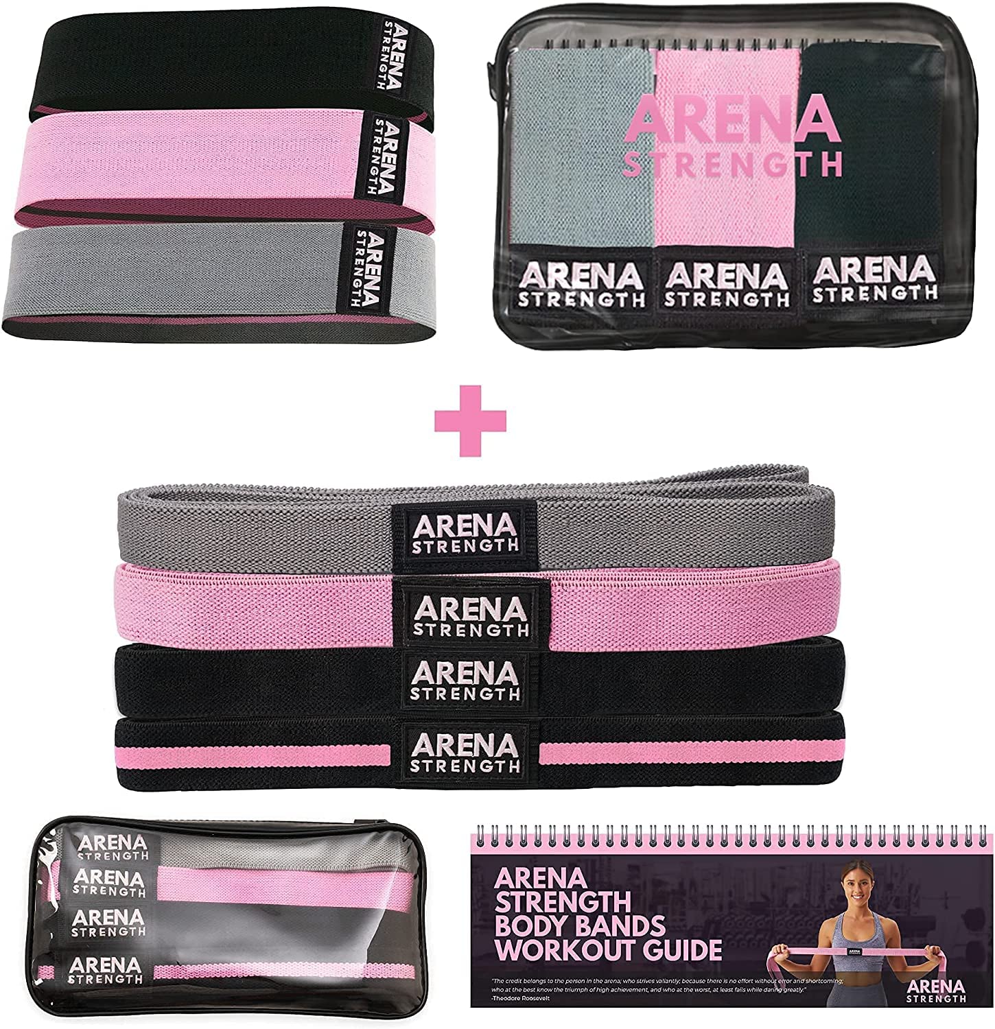 Arena Strength Booty & Body Band Bundle: Fabric Resistance Bands for Glutes, Legs and Full Body. 7 Bands, Workout Programs & Carry Cases Included