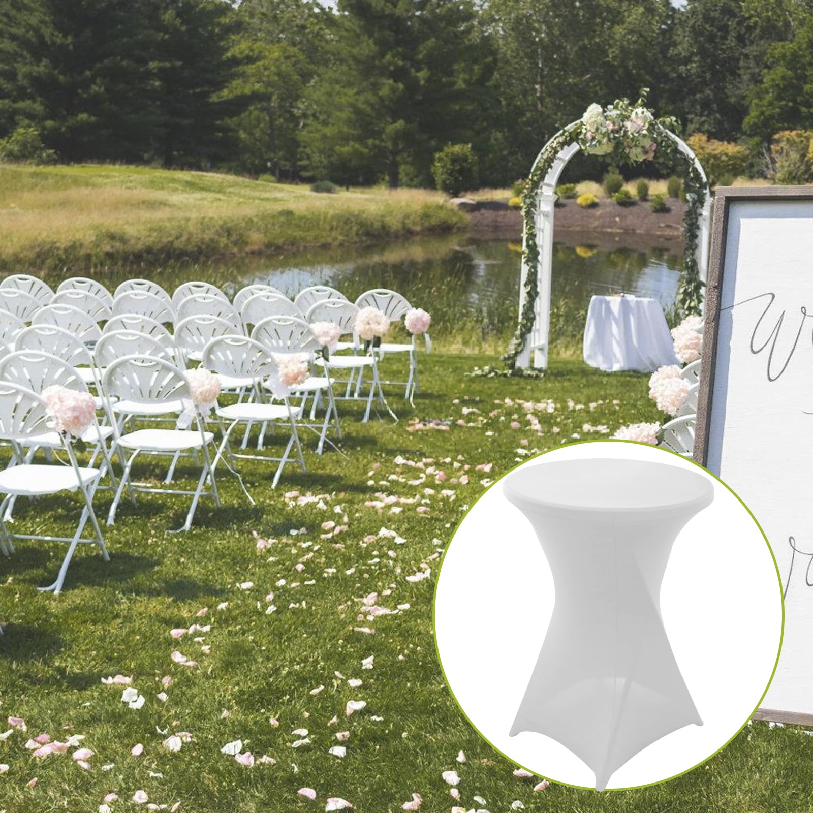 3 pezzi bianchi per tavolo da bar 60 x 110 cm, tovaglia elasticizzata per decorazione di nozze, per banconi da bar, tovaglia elasticizzata con tasche, per matrimoni e bistrò