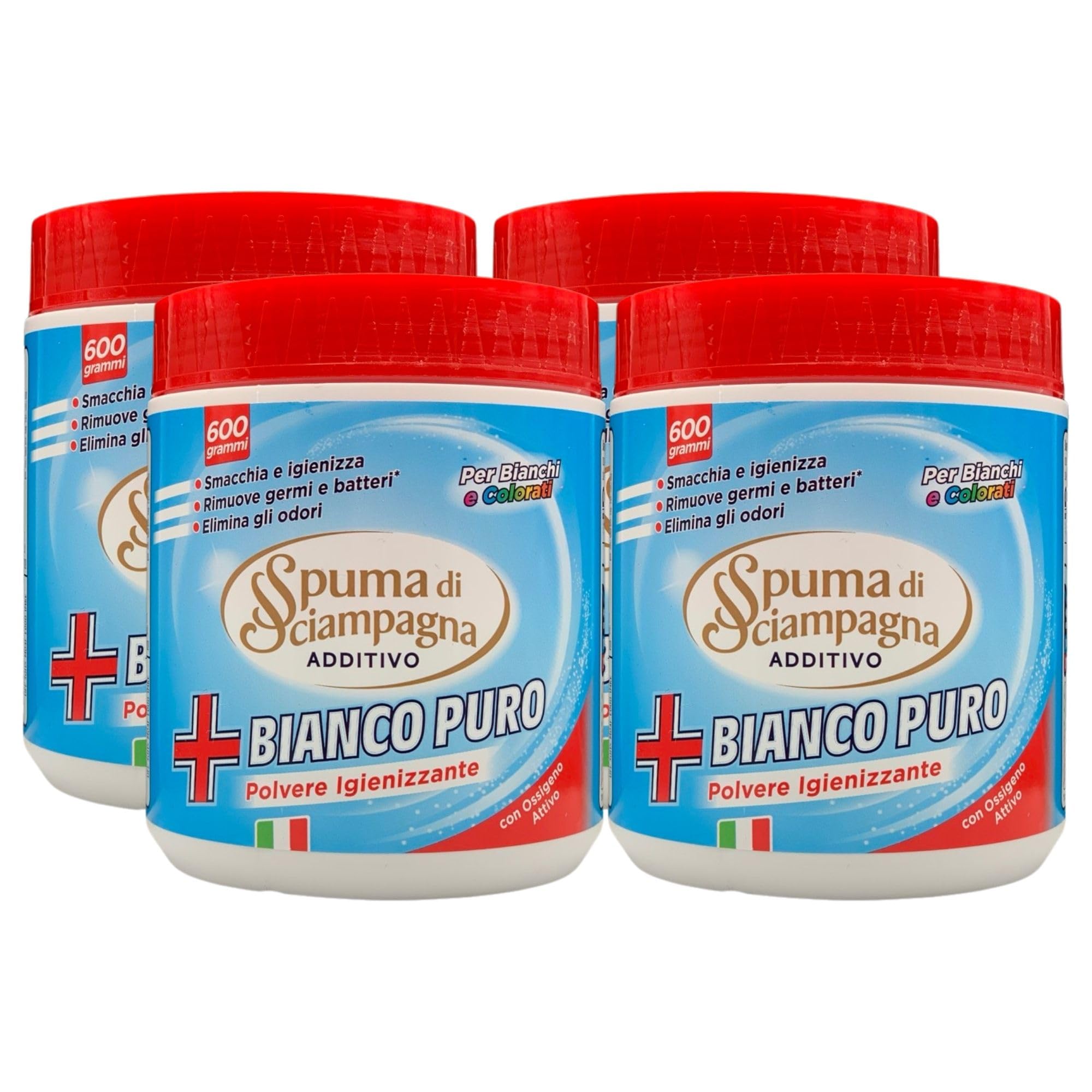 Detergente In Polvere Smacchiatore Additivo BIANCO PURO Igienizzante, Con Ossigeno Attivo. Per Bianchi e Colorati, Elimina Gli Odori 600g (4 Barattoli)