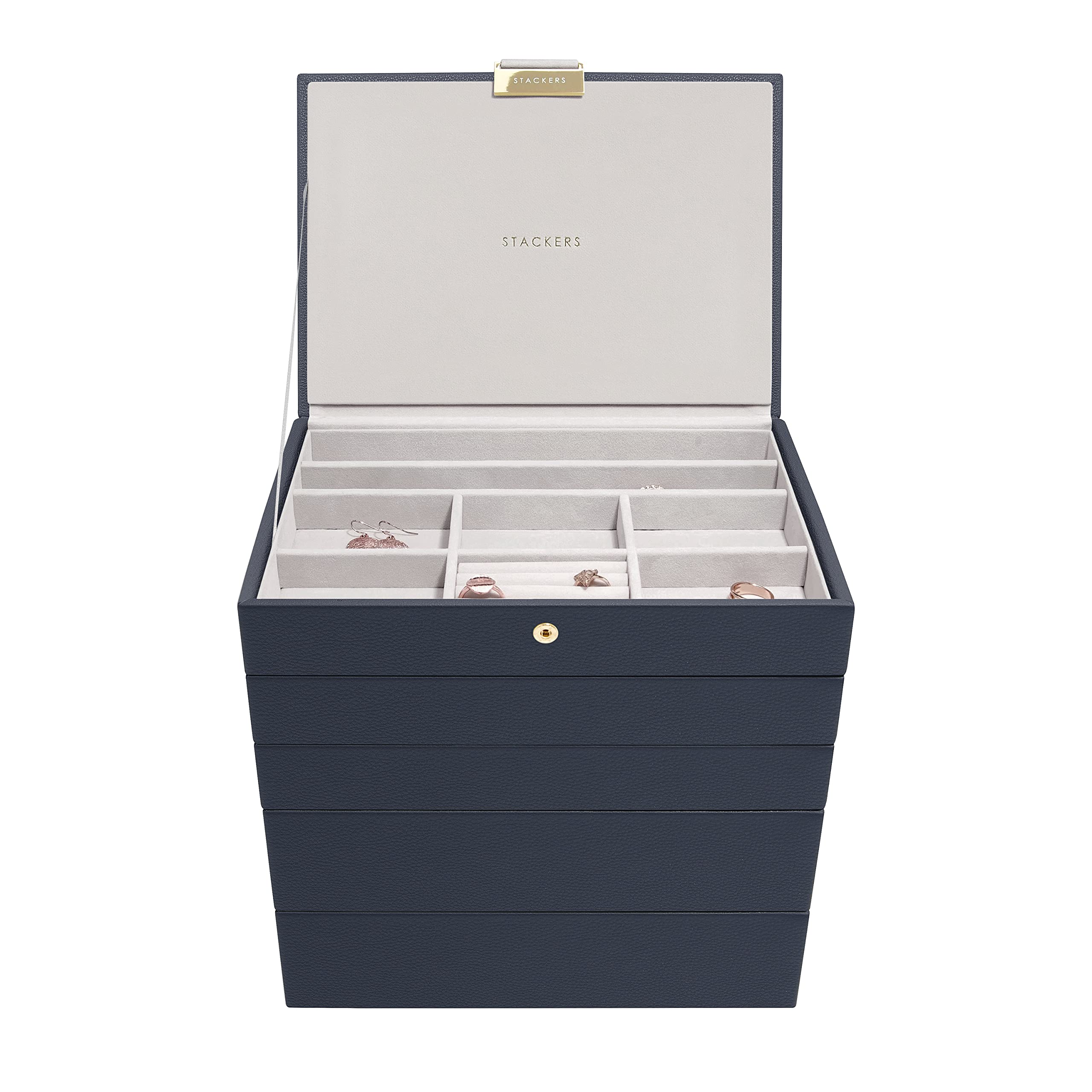 Stackers Navy Classic Medium Jewellery Box, Set Of 5