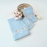 Marina Decoration Accueil Premium Decor de luxe Ultra Doucement 100% Serviettes de coton Toile de bain brodée moderne 3 Ensemble de serviettes de bain, Starfish avec motif de base bleue