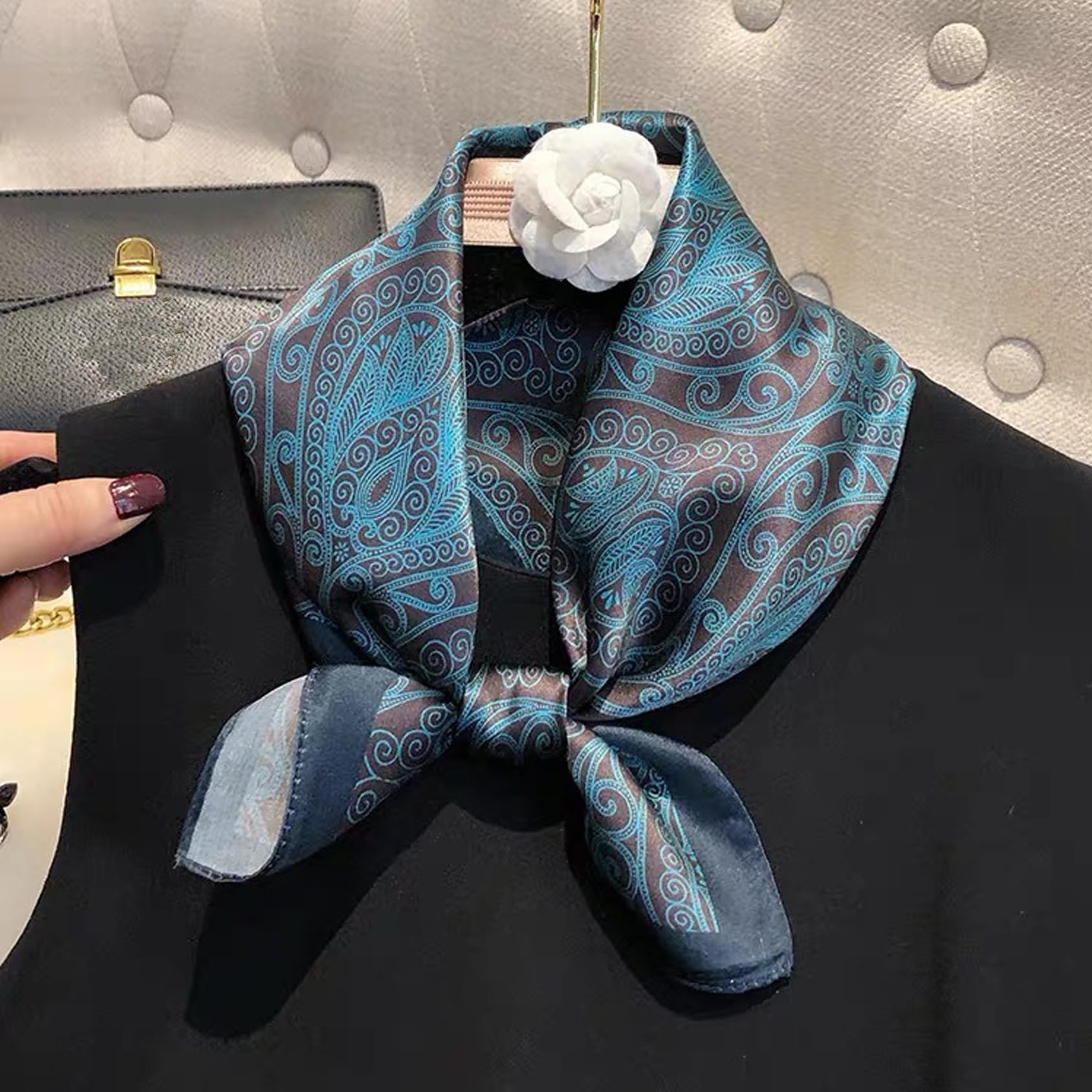 Bufanda de cuello 100 % seda de morera, 21 x 21 pulgadas, bufanda cuadrada estampada pequeña para mujer, paquete de regalo