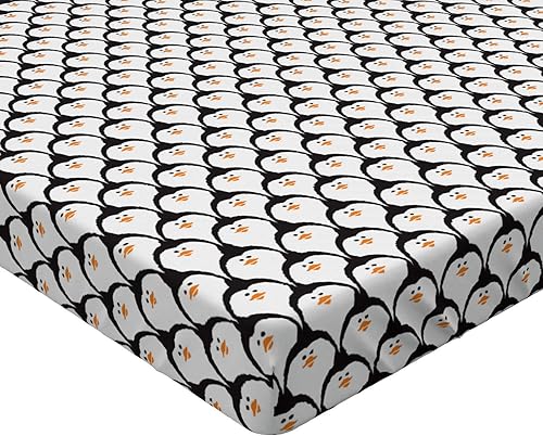 Miniatura 7 de Ambesonne Sábana bajera de pingüinos, patrón repetido de divertido estampado animal de criaturas árticas, funda de cama con bolsillo elástico