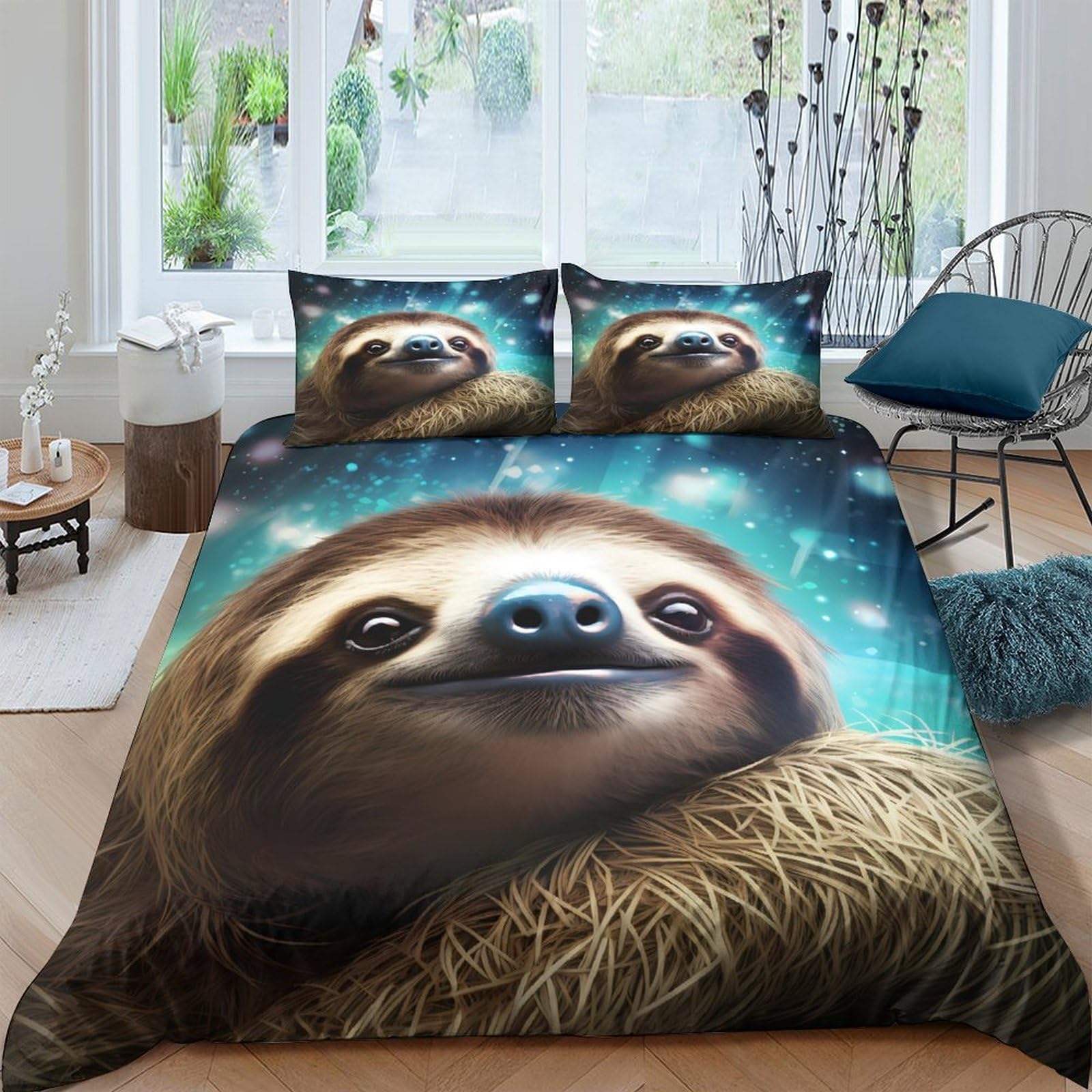 Ctjqhvkz Style-5 3D Printed Cute Sloth Fitted Sheet Microfiber Soft Breathable Forest Animal Mattress Cover For Bedroom Dorm Bed Decor Single（135X200cm）