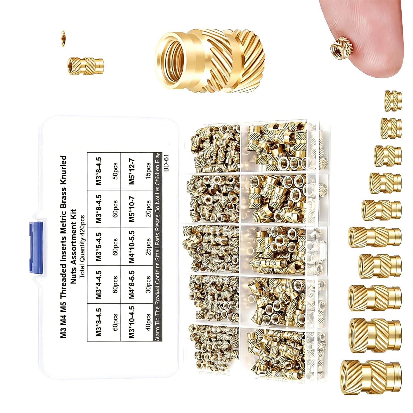 420Pcs M3M4M5 Brasses Heat Insert Nut Heat Embedment Inserting Nut for Injections Molding and Projects Resistant Brasses Thread Inserts