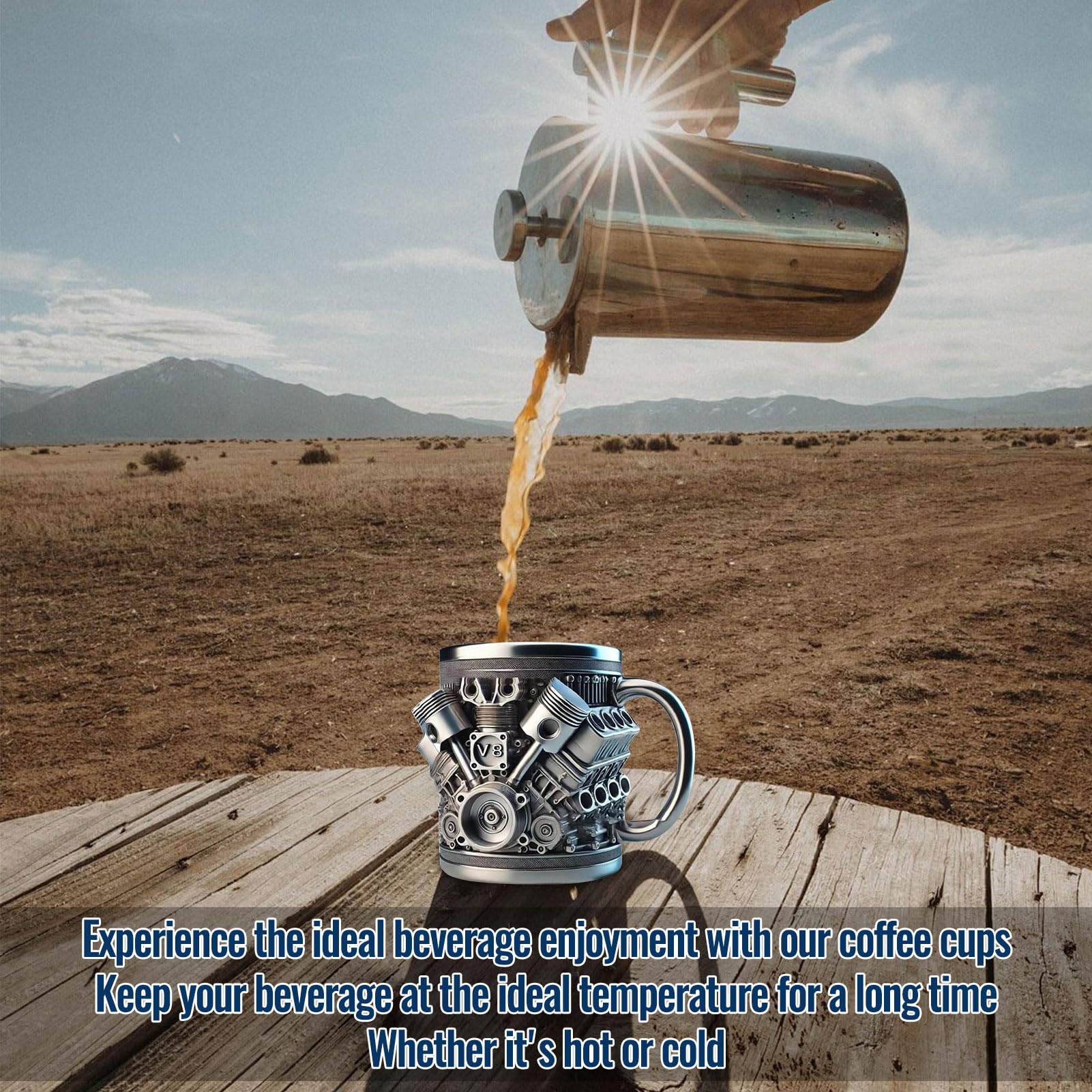 Tasse à Café En Acier Inoxydable V8 Engines Réaliste En Forme De Moteur V6 Et V8, Cadeau Créatif Pour Les Amateurs De Course, Les Fans De Voiture