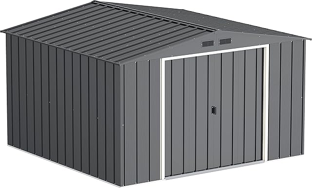Duramax ECO 10 x 10 Hot-Dipped Galvanized Metal Garden Shed - Anthracite with Off-White Trimmings - 15 Years Warranty