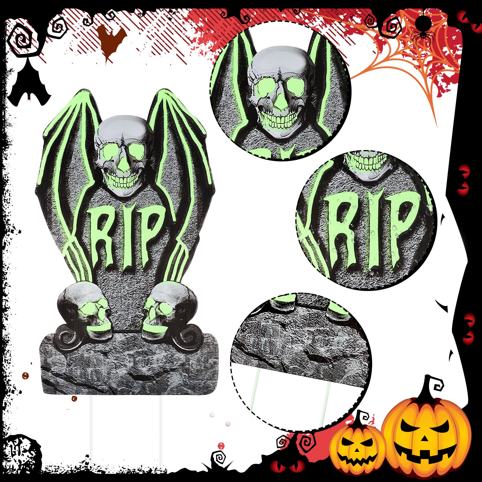 Larber Halloween Grabsteine Deko Set - 6 Stück Mit LED Lichterkette Für Garten Horror-Deko