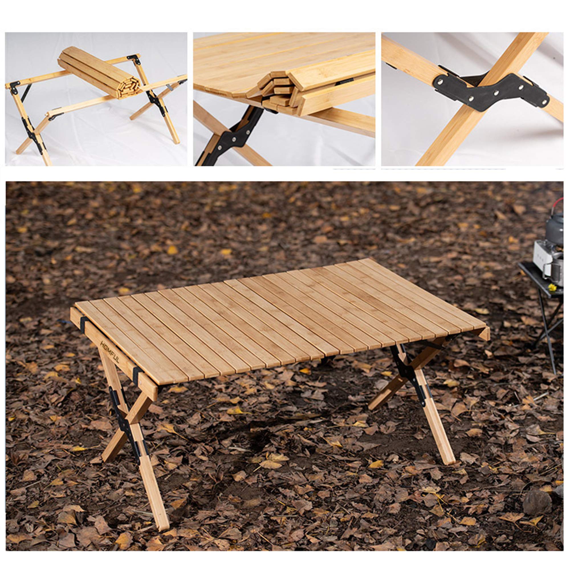 Tavoli da Campeggio Portatili in Legno Massello Tavolo Avvolgibile con Borsa da Trasporto Facile per Esterno, Campeggio, Spiaggia, Cortile, Barbecue, Feste, Patio, Picnic,S(90 * 60 * 45CM)