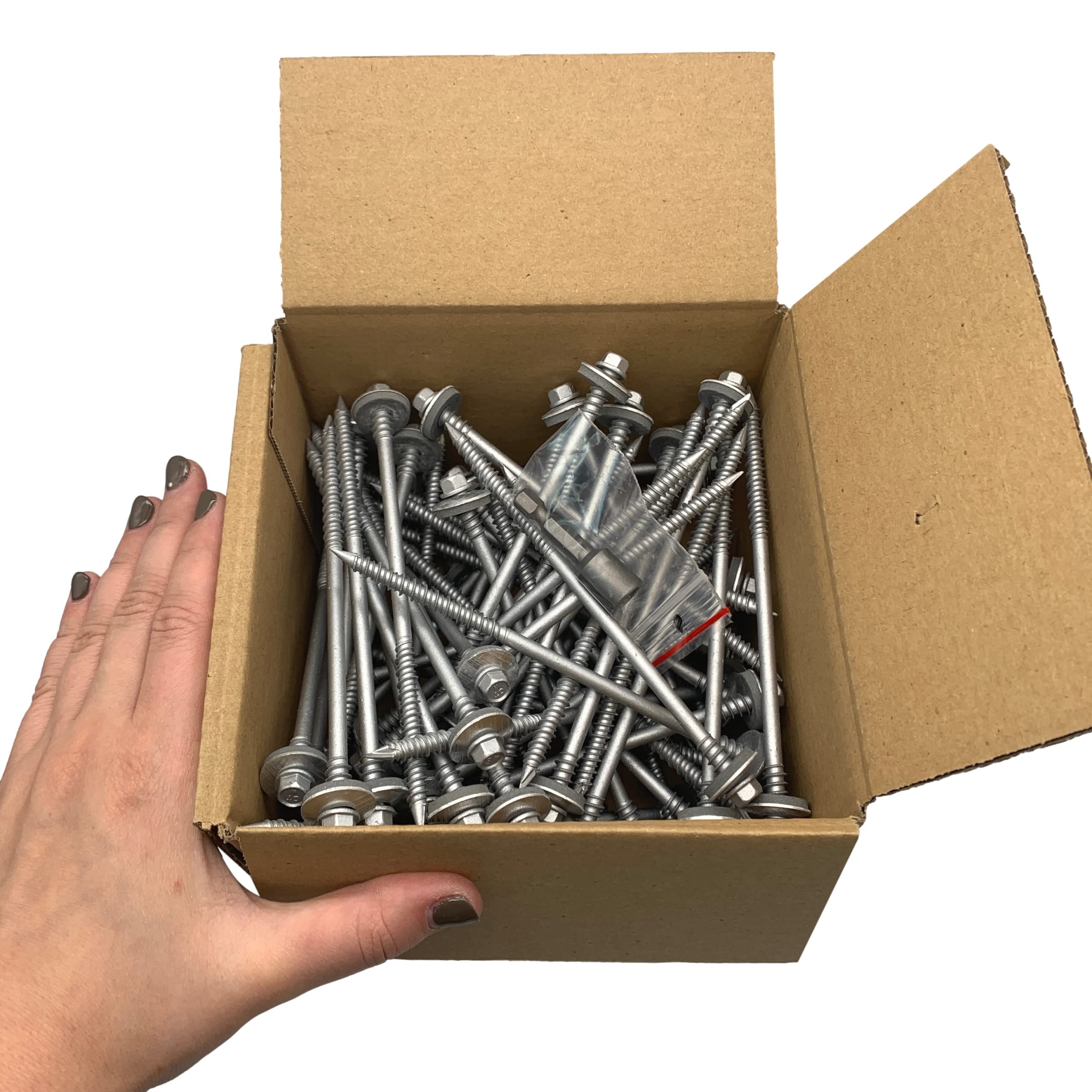 Marcopol Lot de 60 vis à tête hexagonale autotaraudeuses 6,4 x 140 mm en acier au carbone avec rondelles EPDM pour la fixation de panneaux à sandwich (60, 6,4 x 140 mm) gris