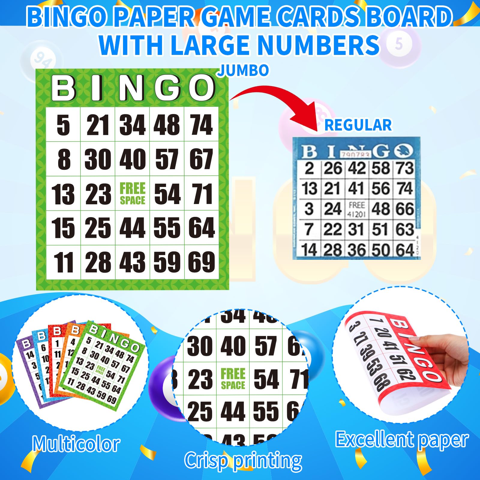 Eersida Jumbo-Bingo-Karten-Set, 20,3 x 22,9 cm, wiederverwendbar, leicht zu lesen, Bingo-Papierspielkarten mit großen Zahlen, ideal für Senioren, Familienspielabende, 200 Stück