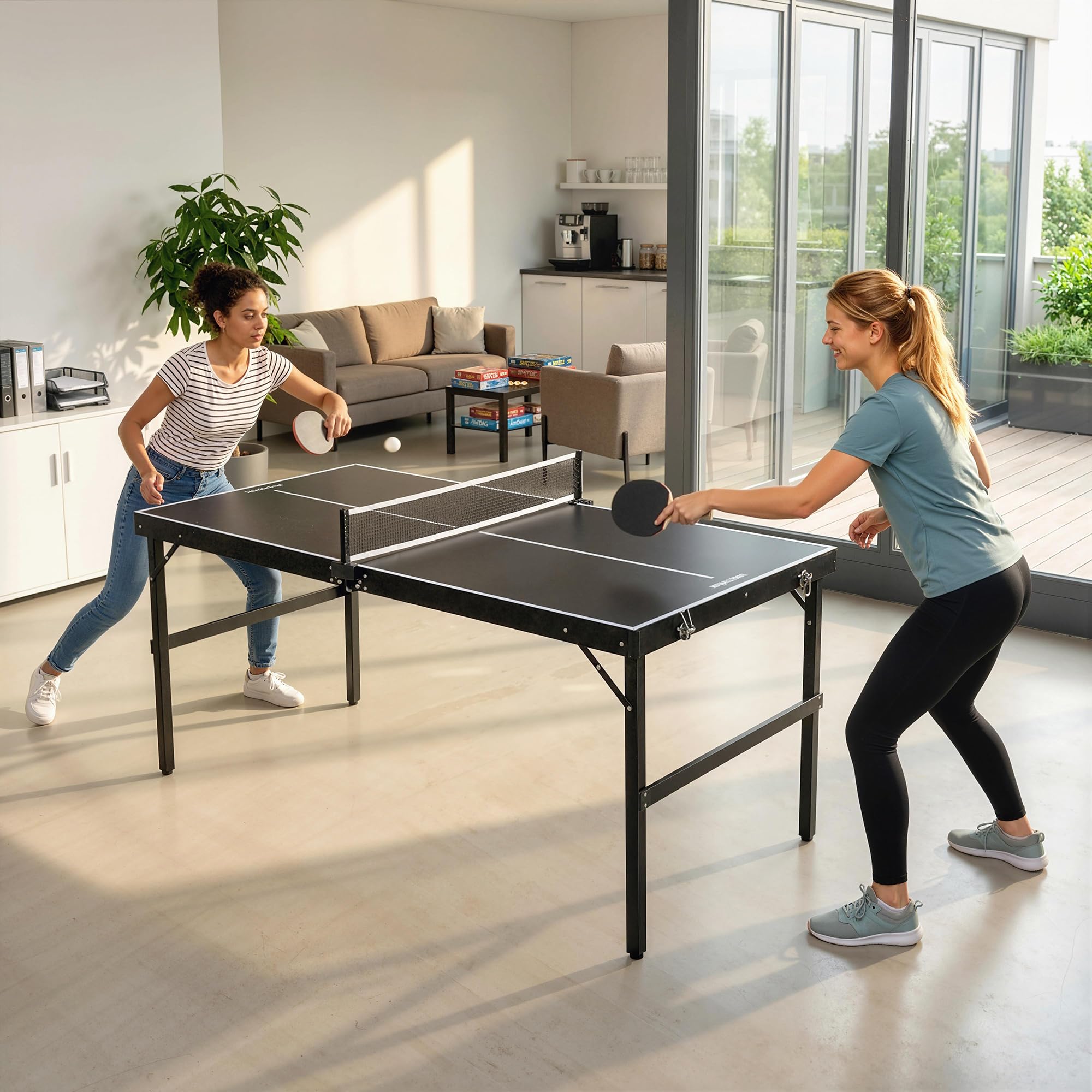 SPORTNOW Mini Table de ping-Pong Pliable Table de Tennis de Loisirs avec Filet de ping-Pong Poignée Set de ping-Pong Indoor Jeu pour la Maison Aluminium Noir