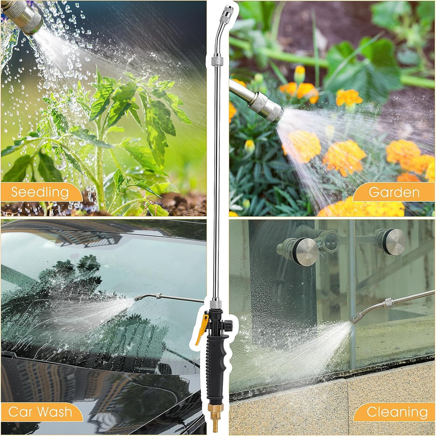 Varita pulverizadora universal de latón de 111.8 cm, 3/20.3 cm y 1/10.2 cm, piezas de rociador de acero inoxidable con válvula de cierre y 2 abrazaderas de manguera, varitas de pulverización para