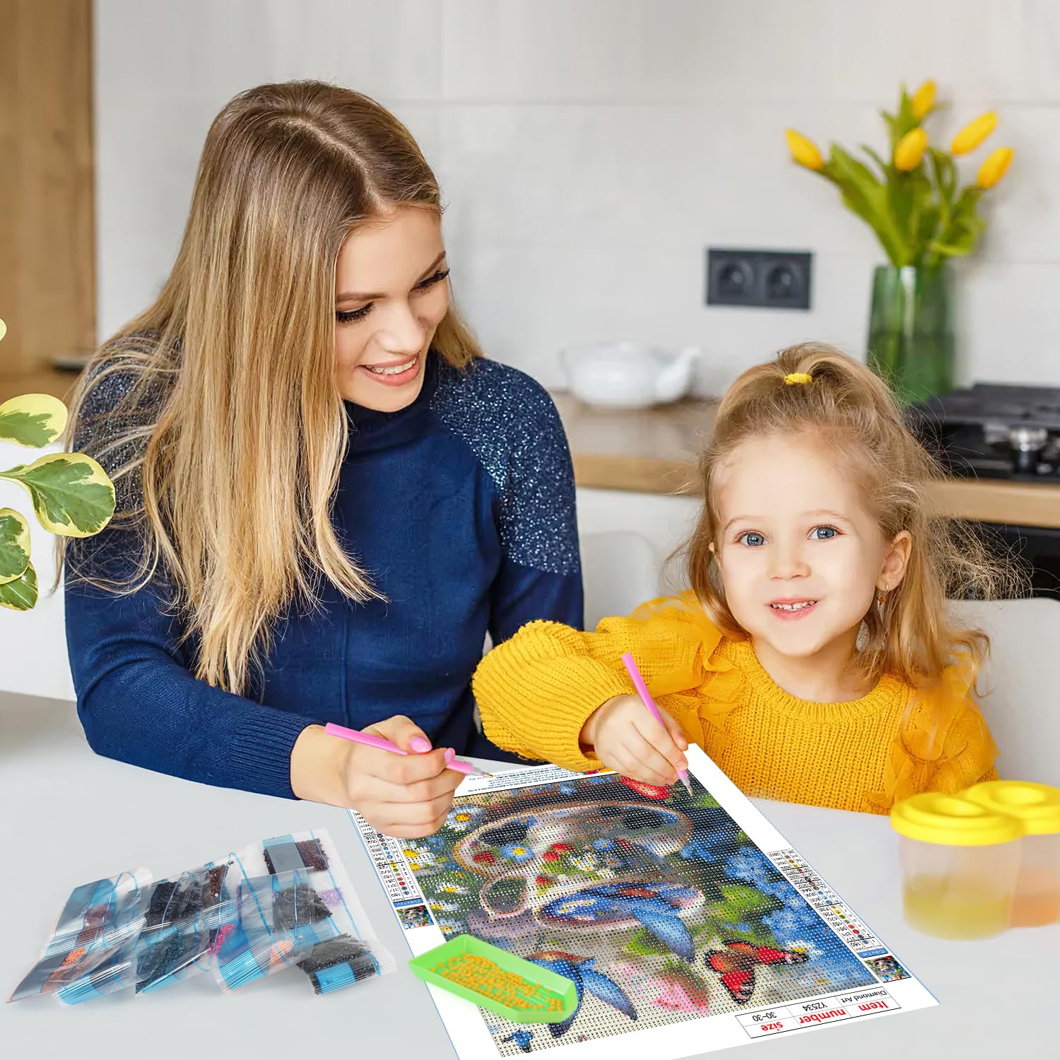 DPHERO 5D Fleurs Colorées Diamond Painting Kits, DIY Broderie