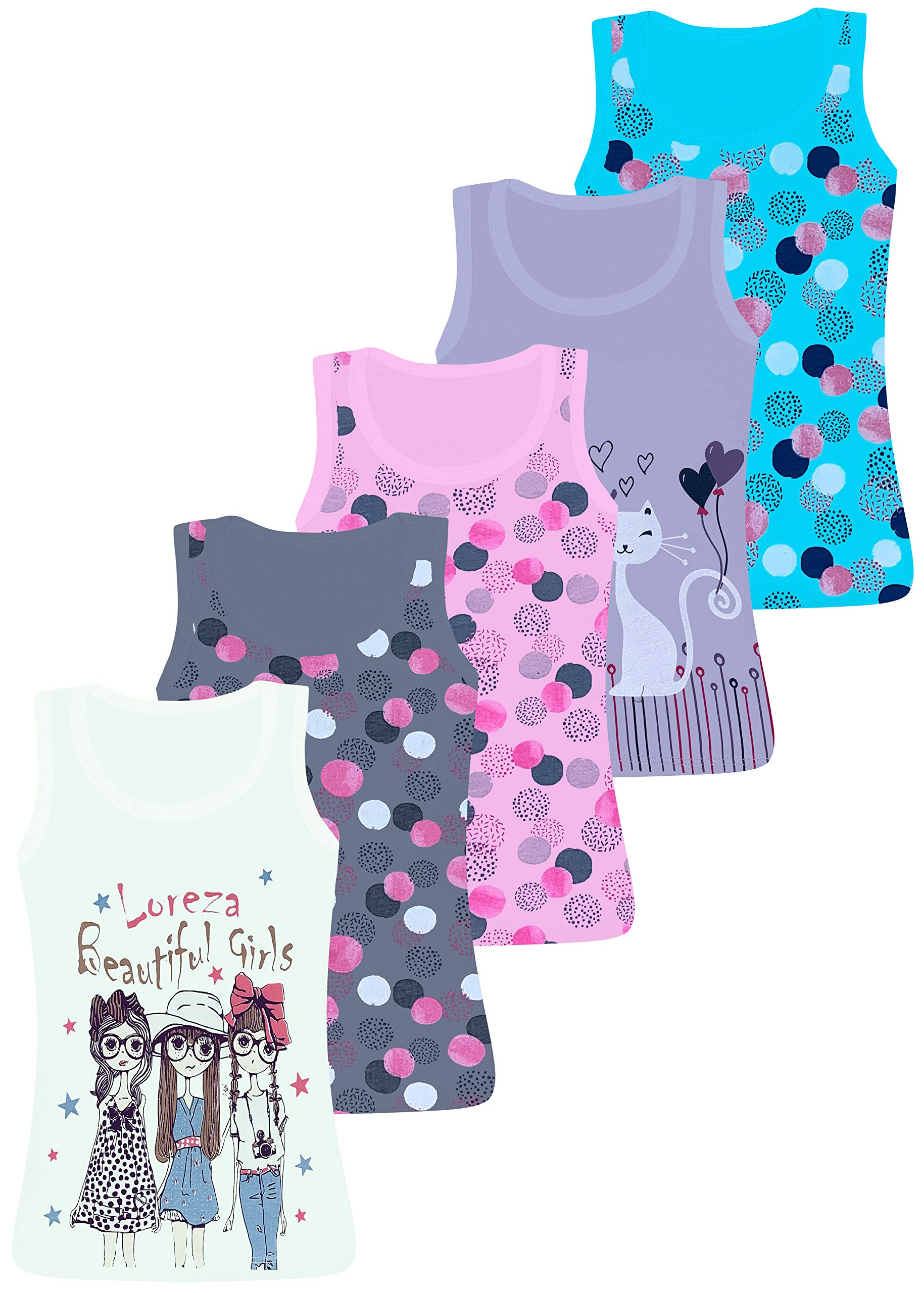 LOREZA ® 5 Camisetas de Tirantes Interiores para Niña Ropa Interior 2-15 años