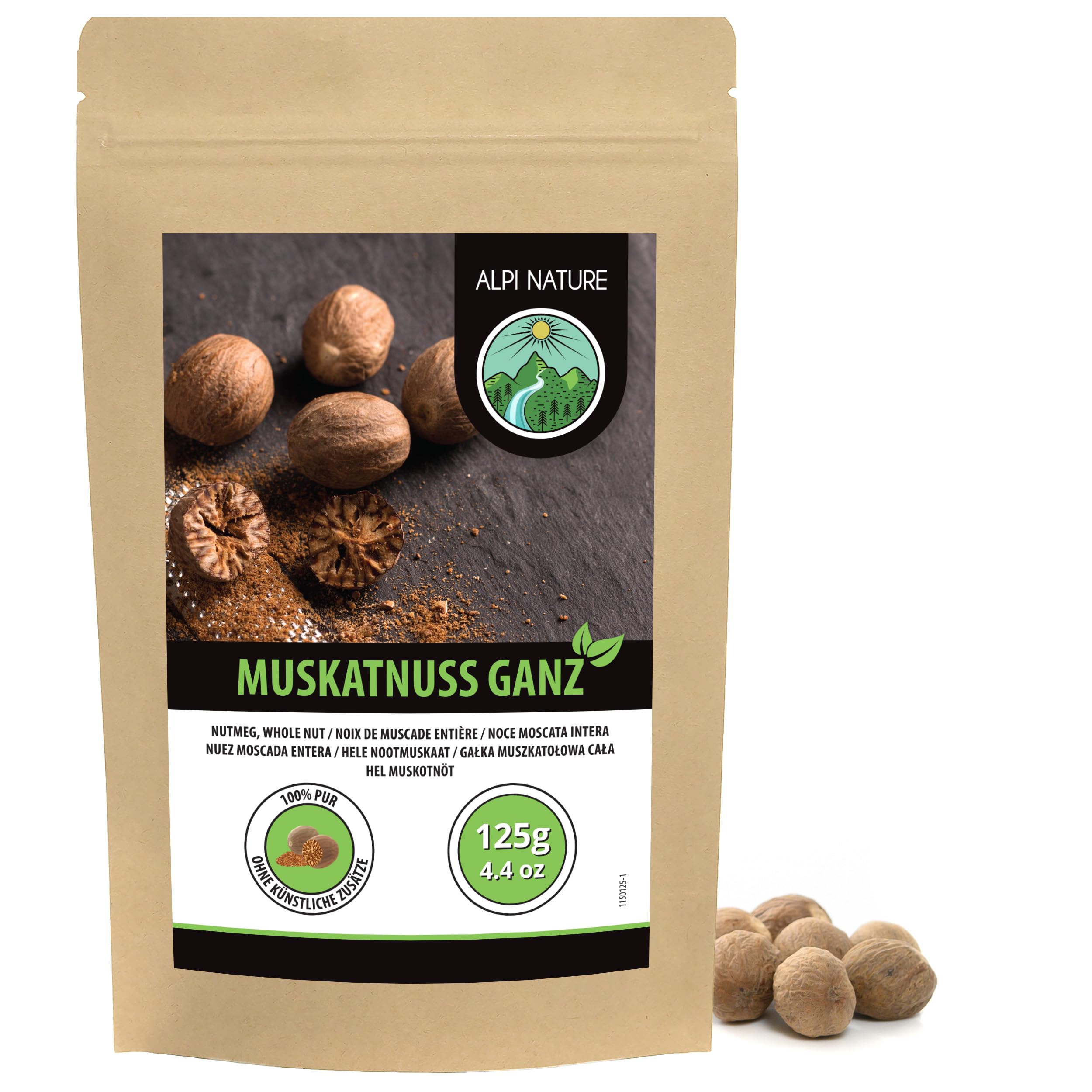 Gałka muszkatołowa cała (125 g), gałka muszkatołowa ok. 20-25 sztuk, 100% naturalna czysta, bez dodatków, wegańska