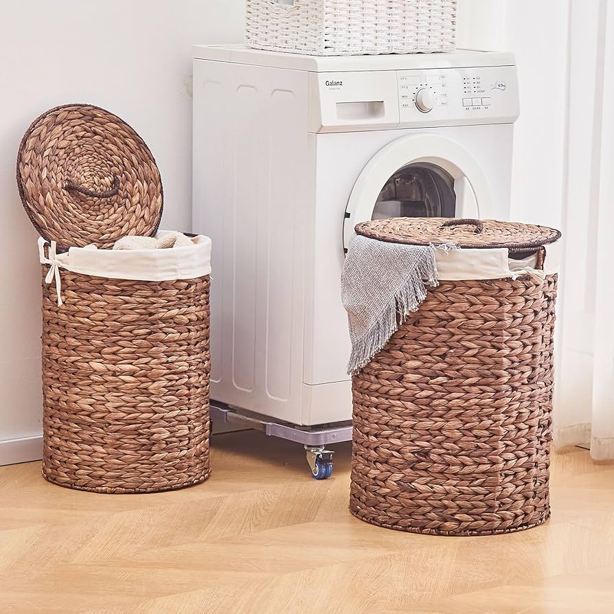 Amazon.com: Round Water Hyacinth Laundry Hamper with Lid