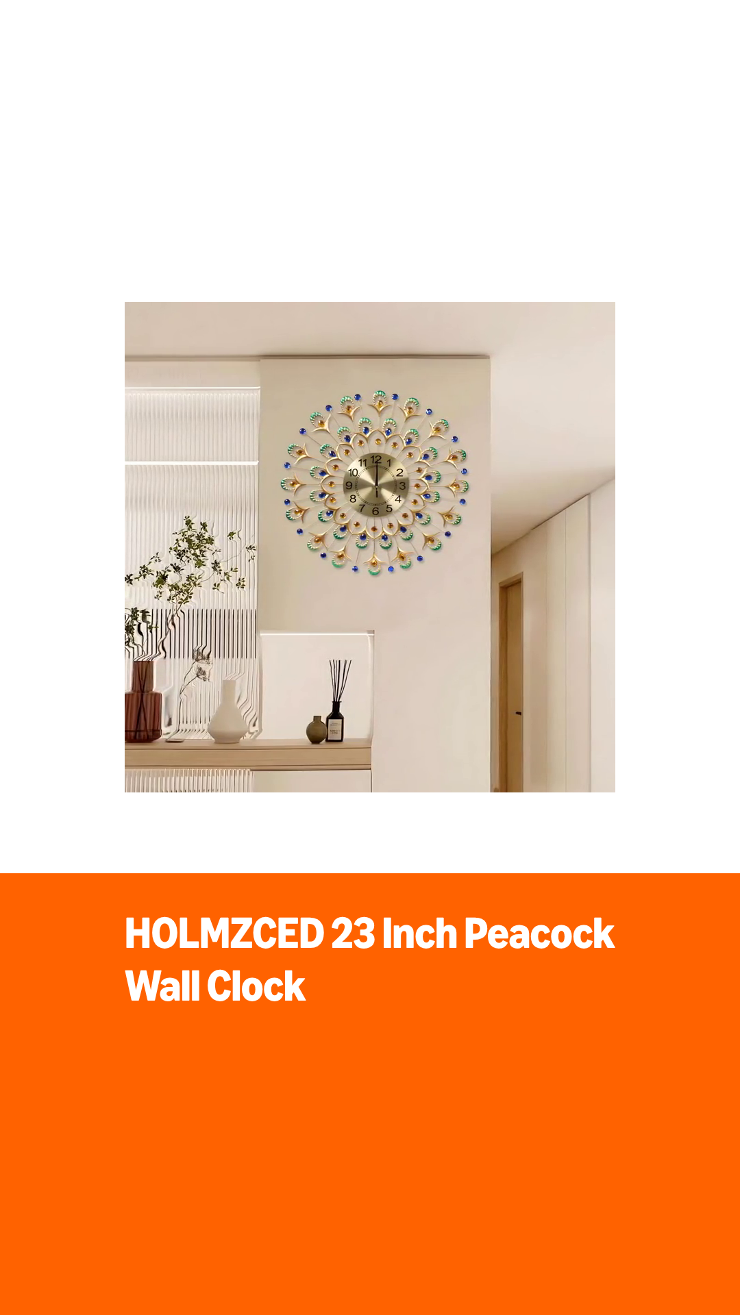 Reloj de pared pavo real 23 pulgadas dorado miniatura 7