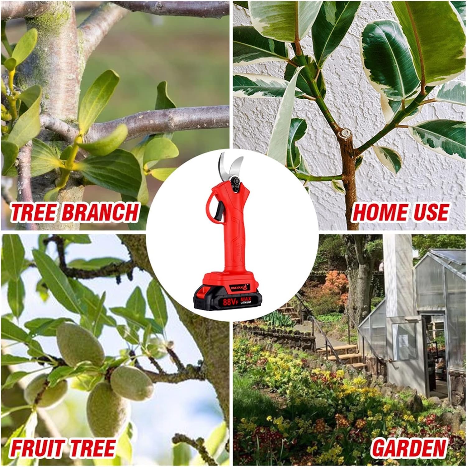 4 Gears 30MM Electric Brushless Cordless Pruner Pruning Shear Efficient Fruit Tree Bonsai Pruning Cutter 18V Battery