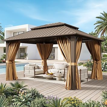 14x12FT Hardtop Gazebo Brown