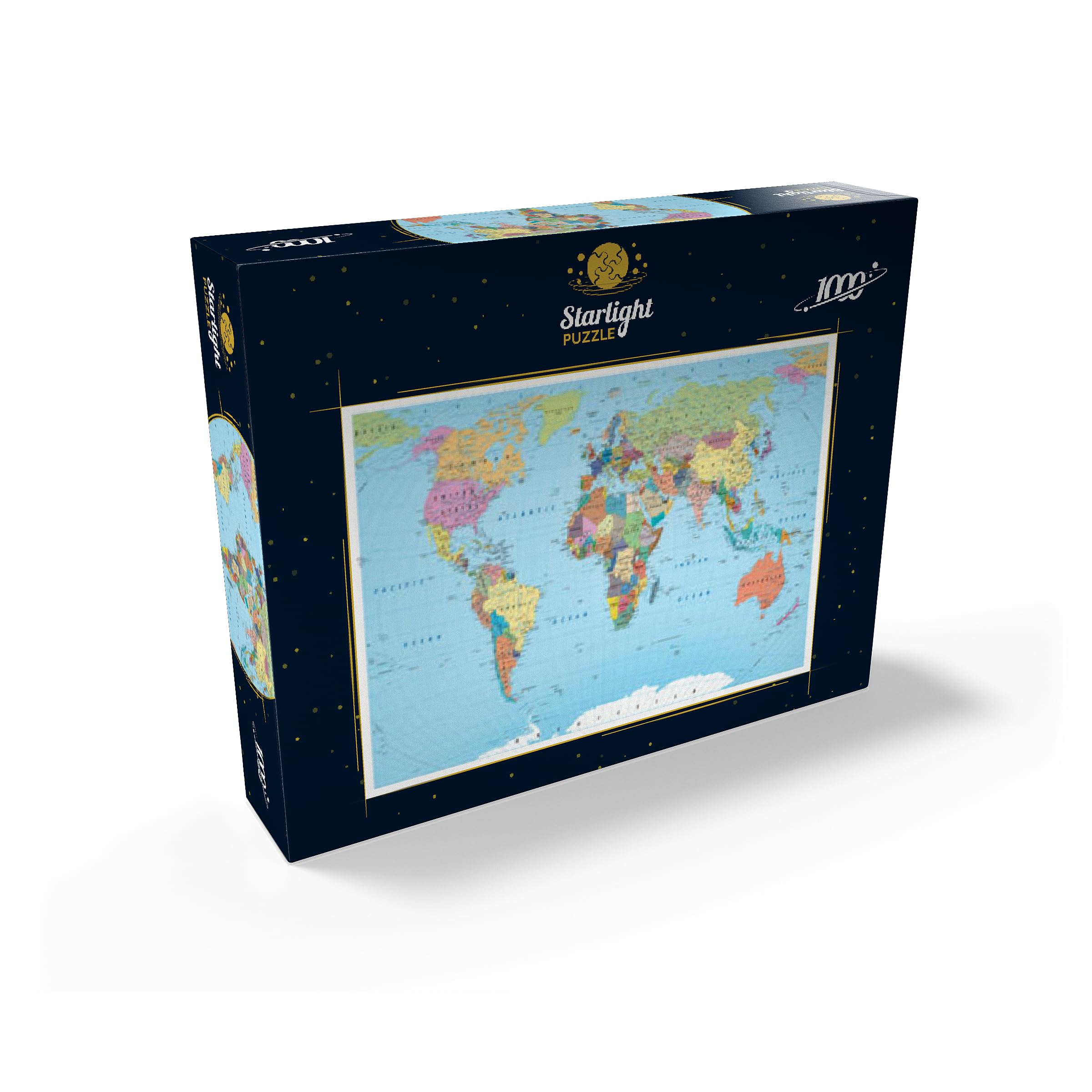 Carte du monde en couleur - Frontières, pays, routes et villes - Puzzle de 1000 pièces de qualité supérieure pour adultes